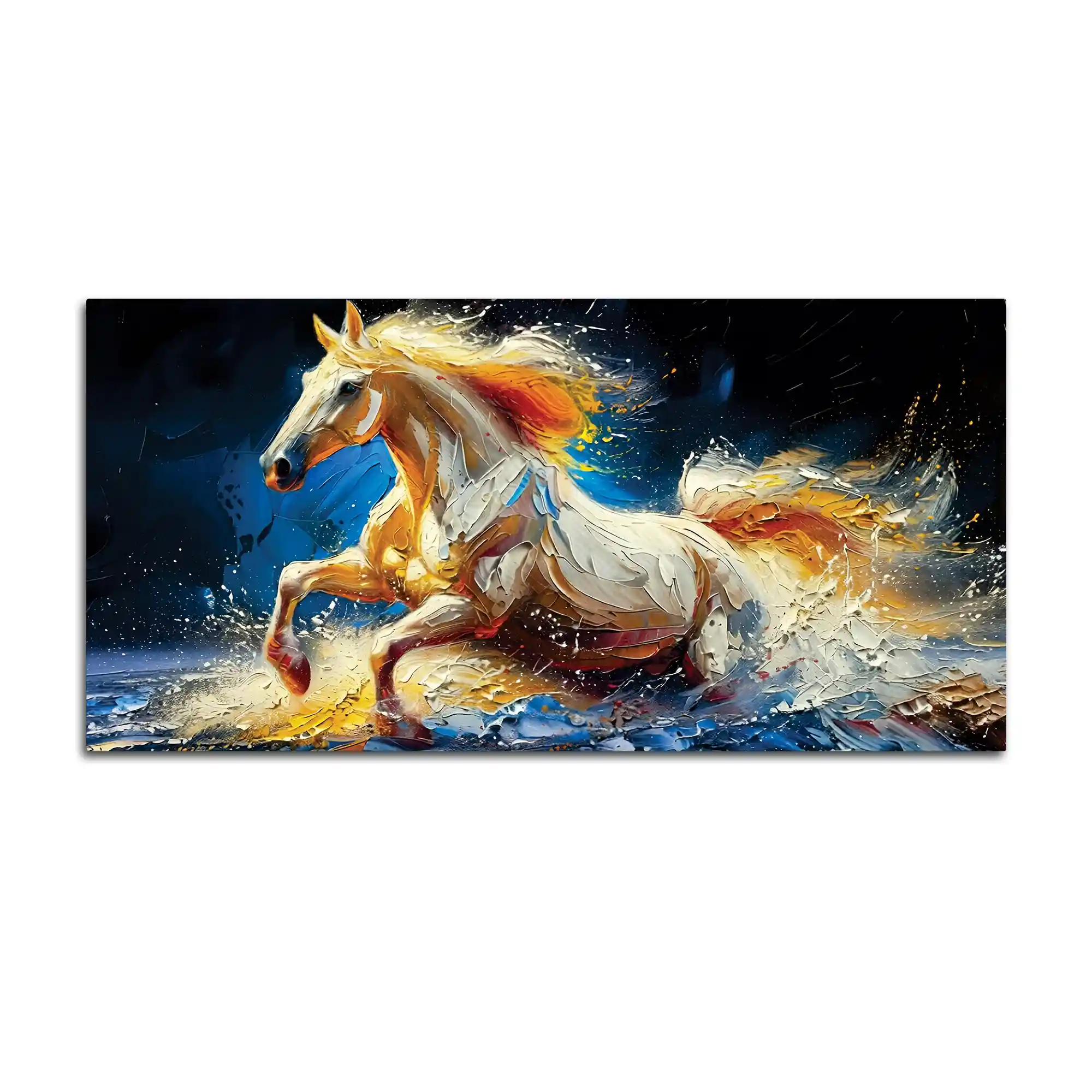 Abstract Running White Horse Canvas Wall Painting - Image 4