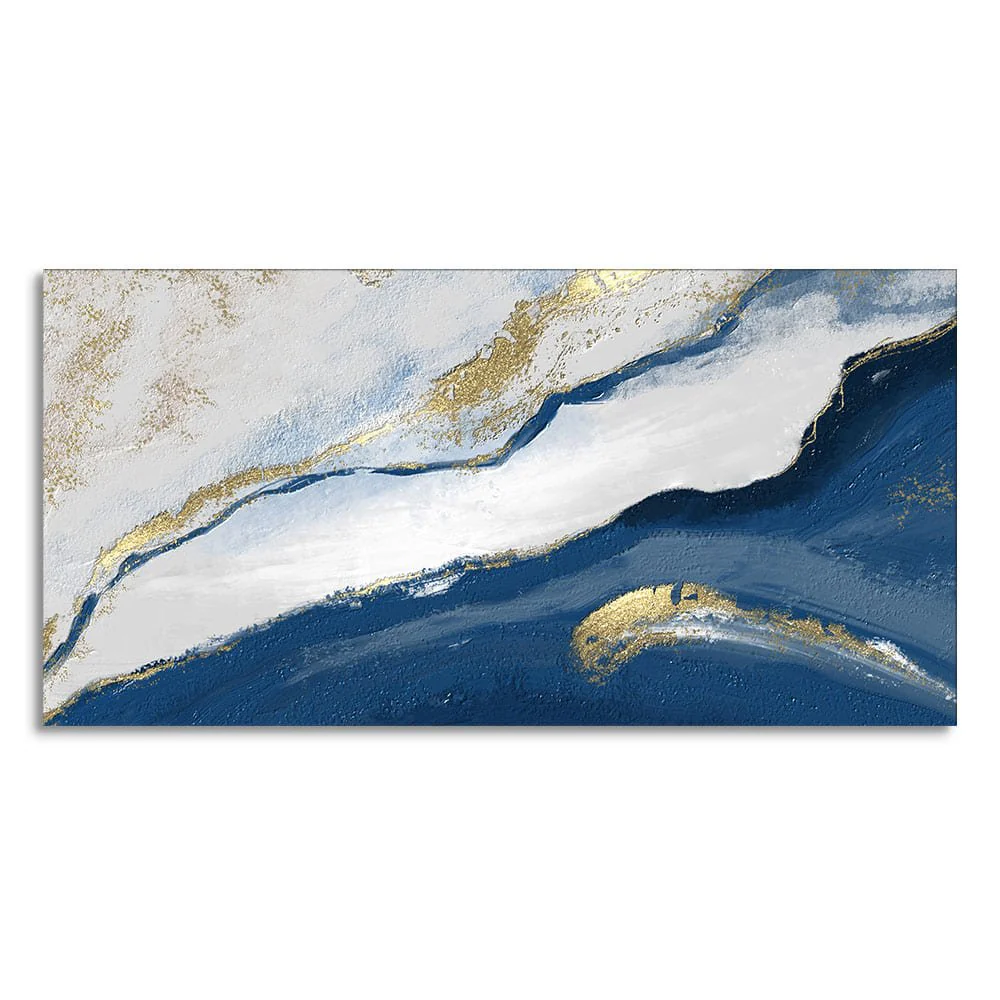 Abstract Seascape Blue and Gold Line art Canvas Wall Painting - Image 4