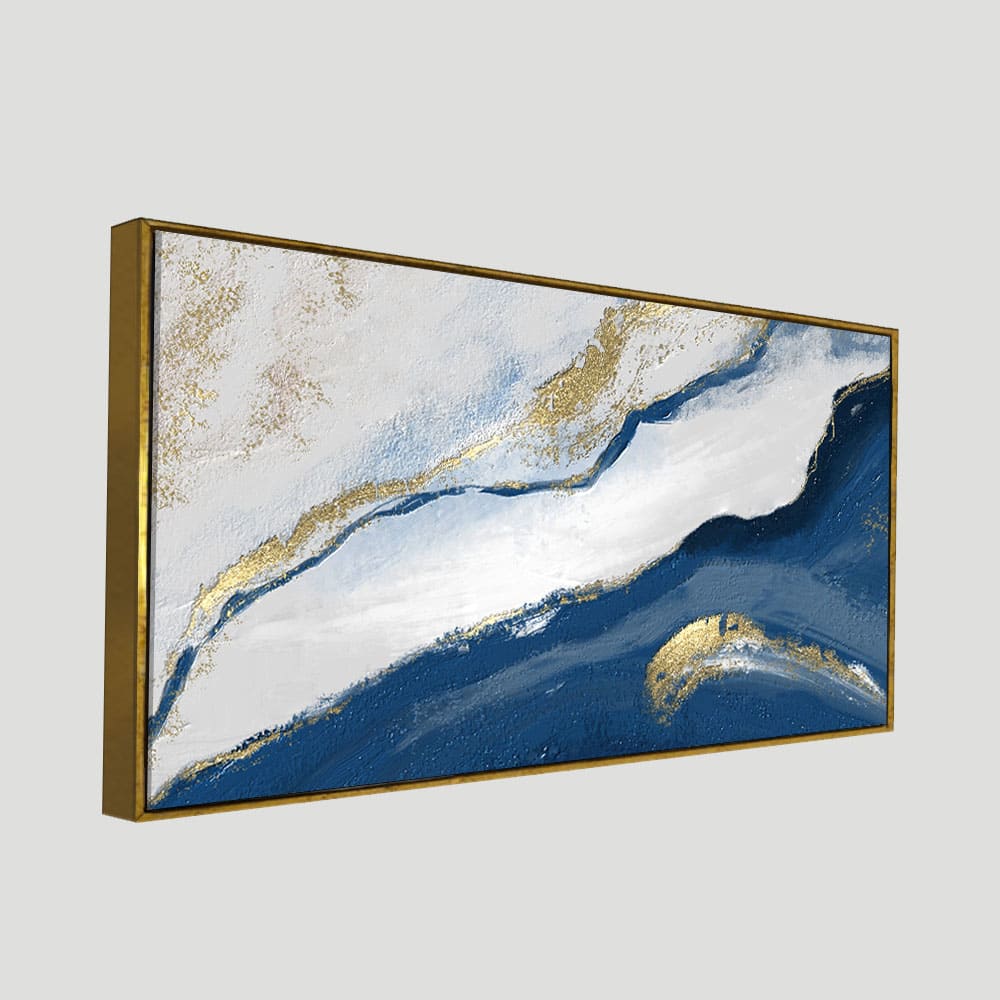 Abstract Seascape Blue and Gold Line art Canvas Wall Painting - Image 5