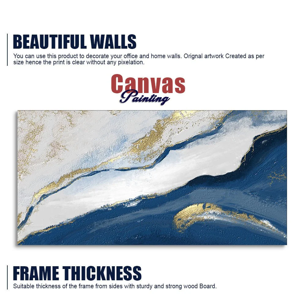 Abstract Seascape Blue and Gold Line art Canvas Wall Painting - Image 6