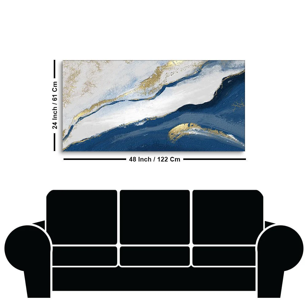 Abstract Seascape Blue and Gold Line art Canvas Wall Painting - Image 7