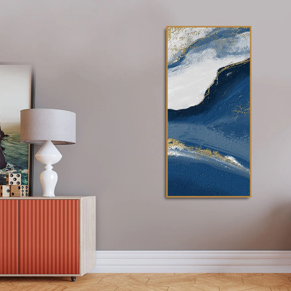 Abstract Seascape Golden Line art Canvas Wall Painting - Image 3