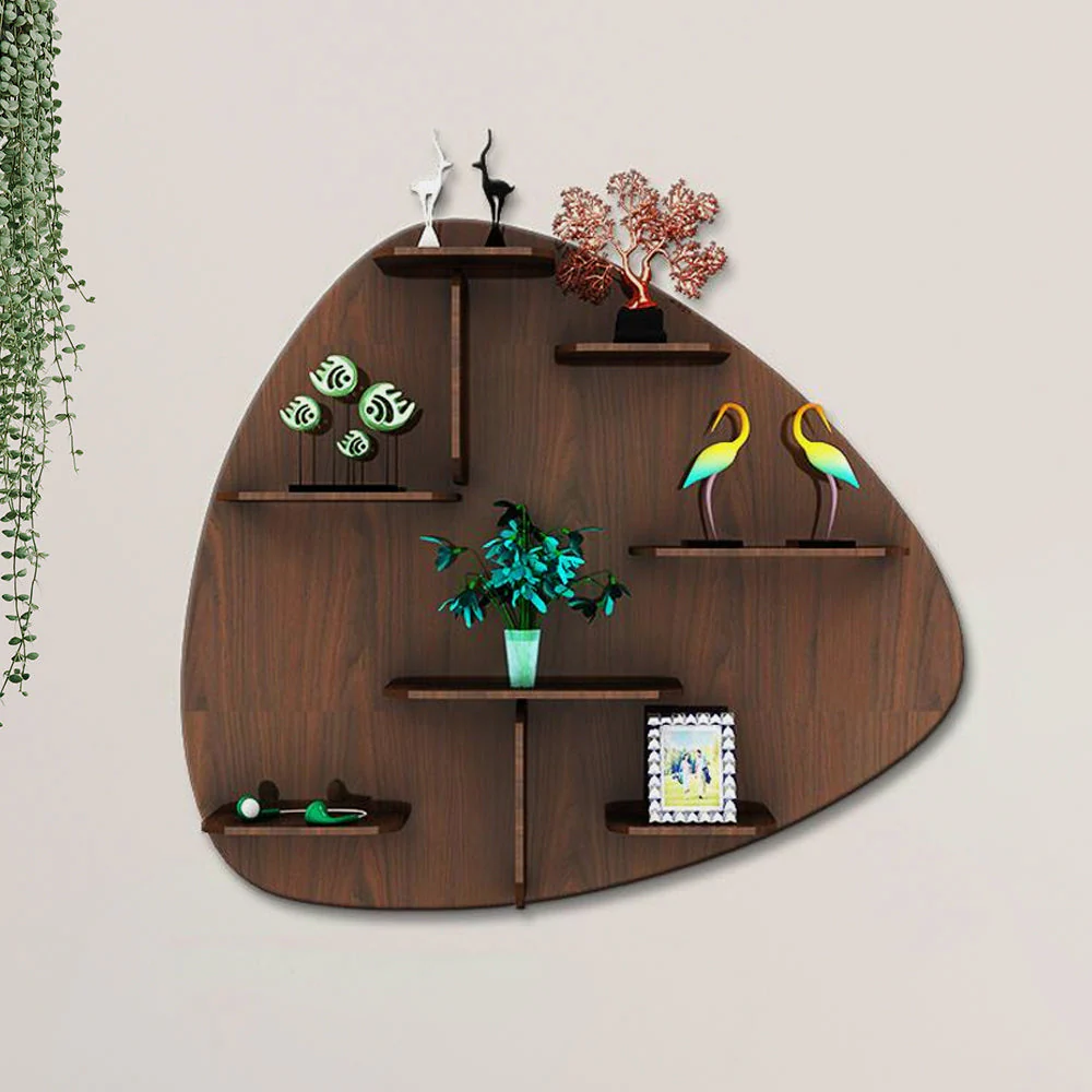 Abstract Shape Backlit Designer Wooden Wall Shelf / Book Shelf / Night Light, Walnut Finish - Image 4