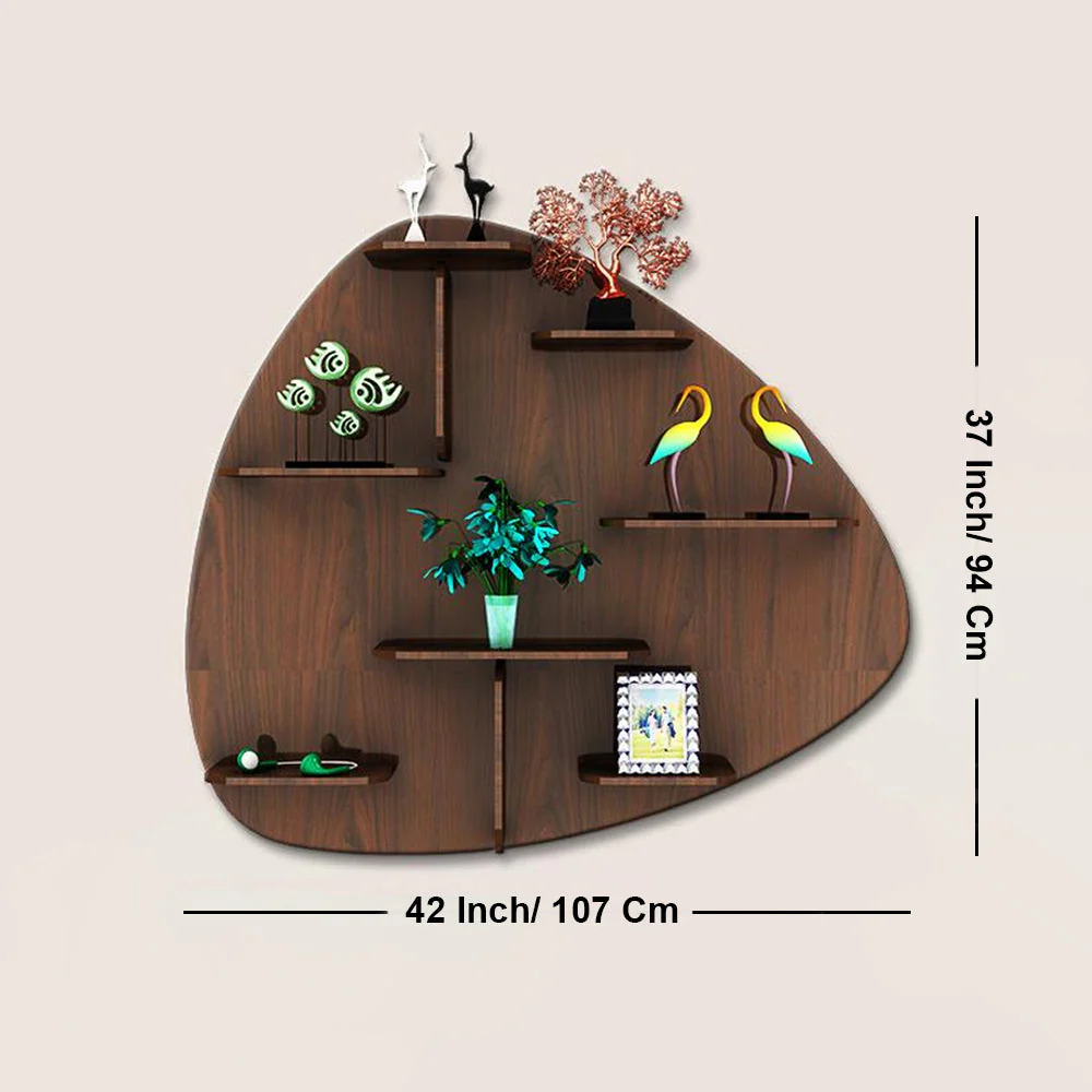 Abstract Shape Backlit Designer Wooden Wall Shelf / Book Shelf / Night Light, Walnut Finish - Image 6