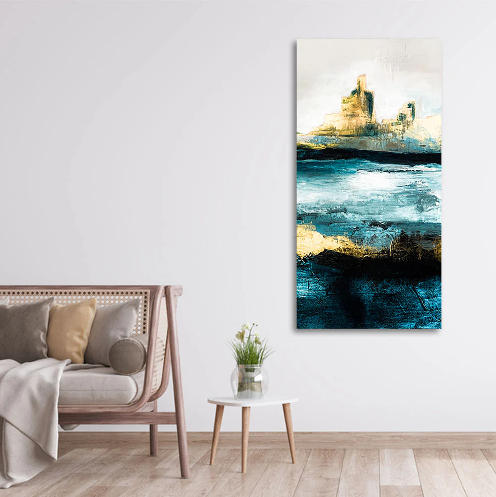 Abstract Texture Landscape Golden Mountain Lake Canvas Wall Painting - Image 2