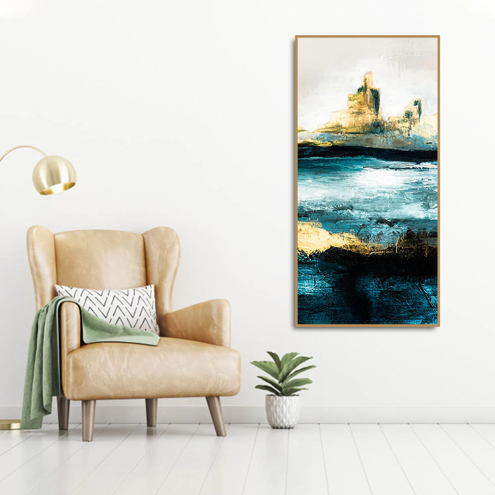Abstract Texture Landscape Golden Mountain Lake Canvas Wall Painting - Image 3