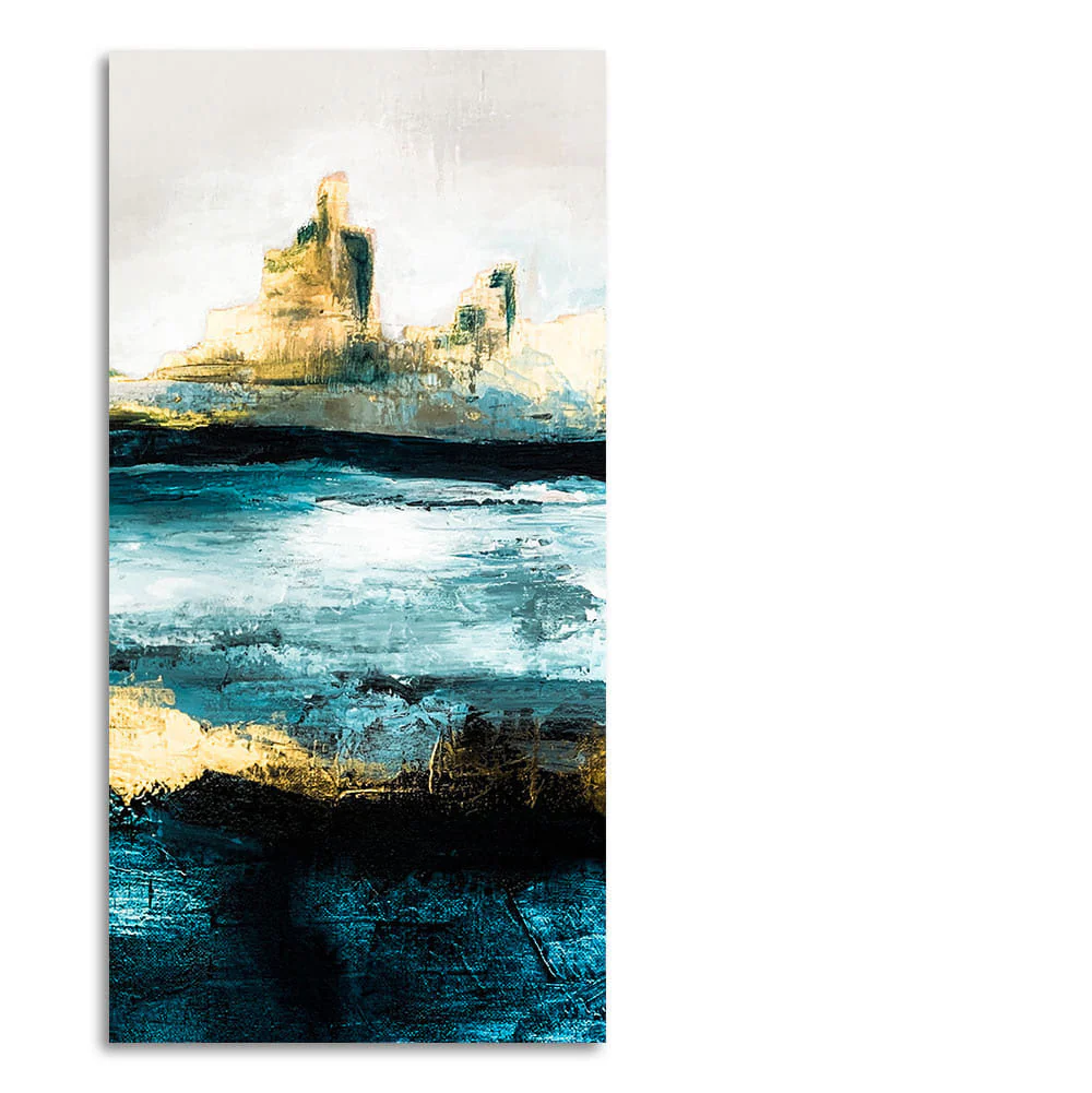 Abstract Texture Landscape Golden Mountain Lake Canvas Wall Painting - Image 4
