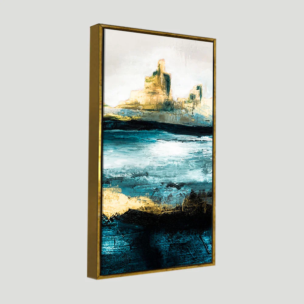 Abstract Texture Landscape Golden Mountain Lake Canvas Wall Painting - Image 5