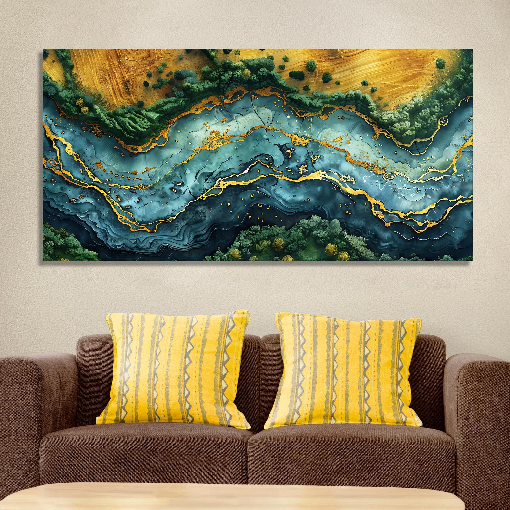 Abstract View of River Art Canvas Wooden Wall Painting - Image 2