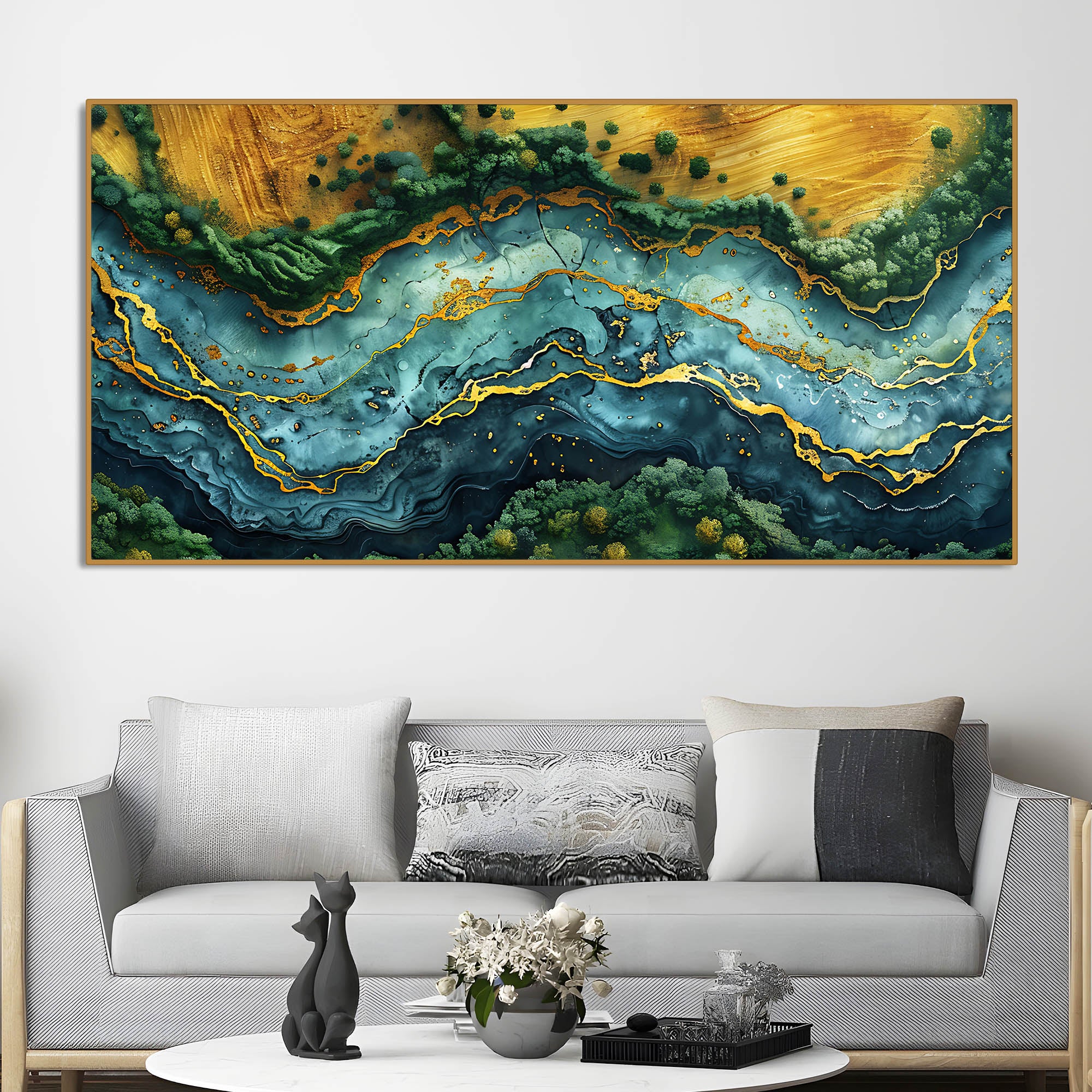 Abstract View of River Art Canvas Wooden Wall Painting - Image 3