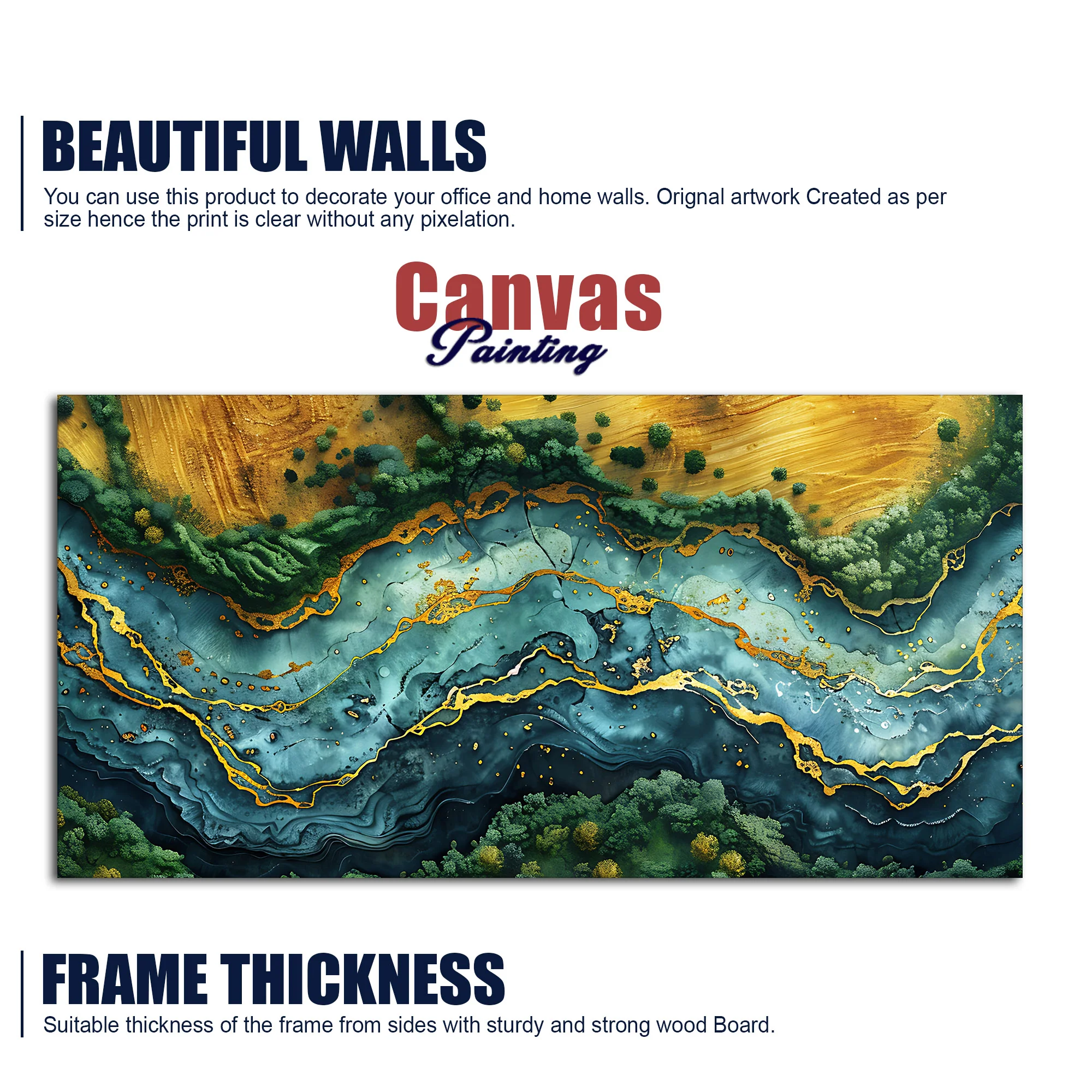 Abstract View of River Art Canvas Wooden Wall Painting - Image 5