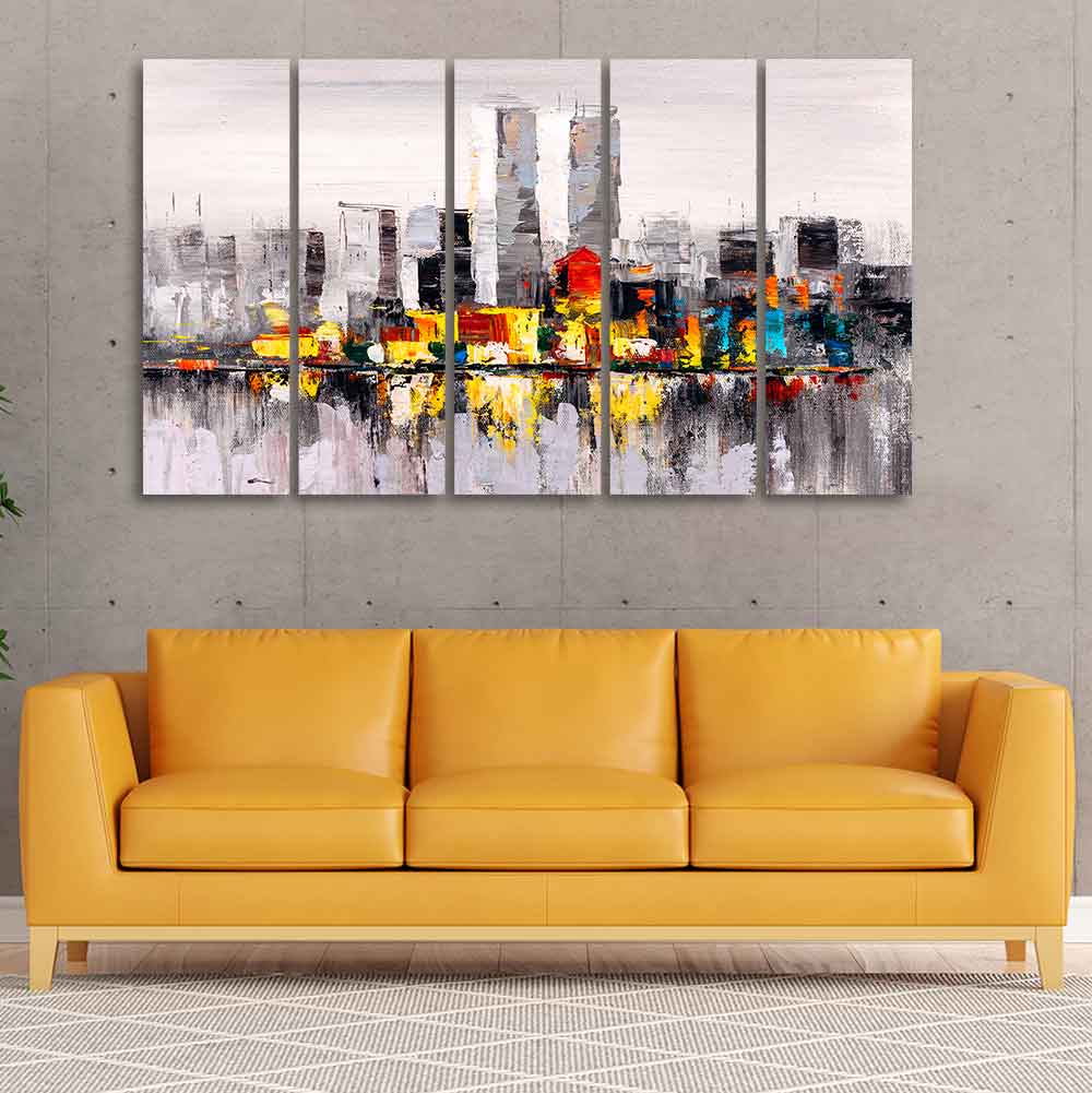 Abstract Wall Painting of A New York City Skyline Five Pieces - Image 2