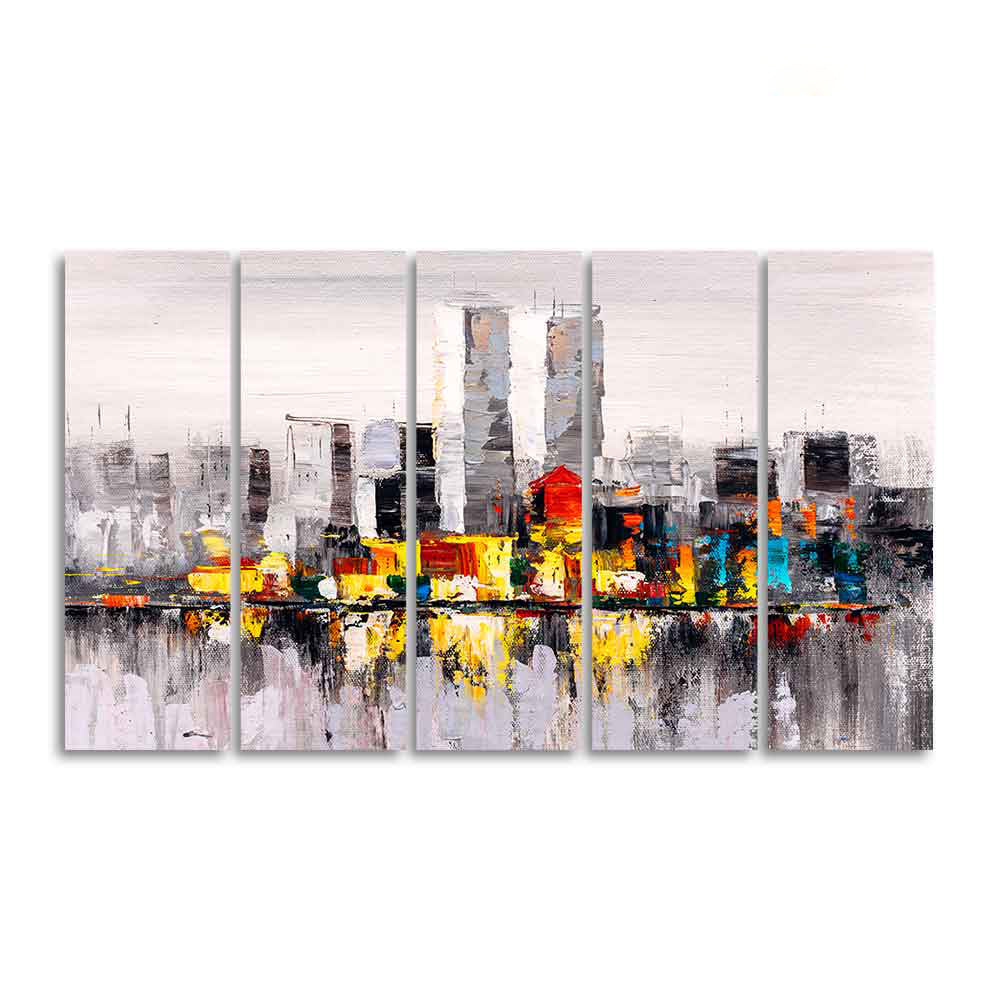 Abstract Wall Painting of A New York City Skyline Five Pieces - Image 4