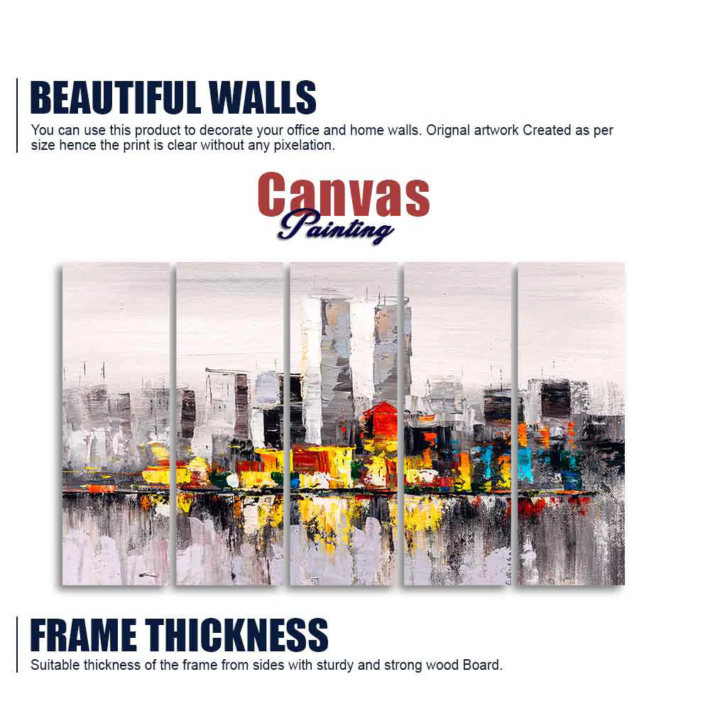 Abstract Wall Painting of A New York City Skyline Five Pieces - Image 5