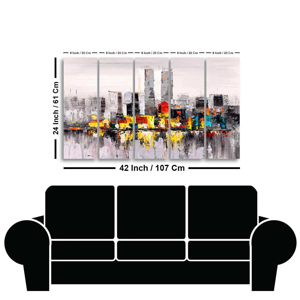 Abstract Wall Painting of A New York City Skyline Five Pieces - Image 6