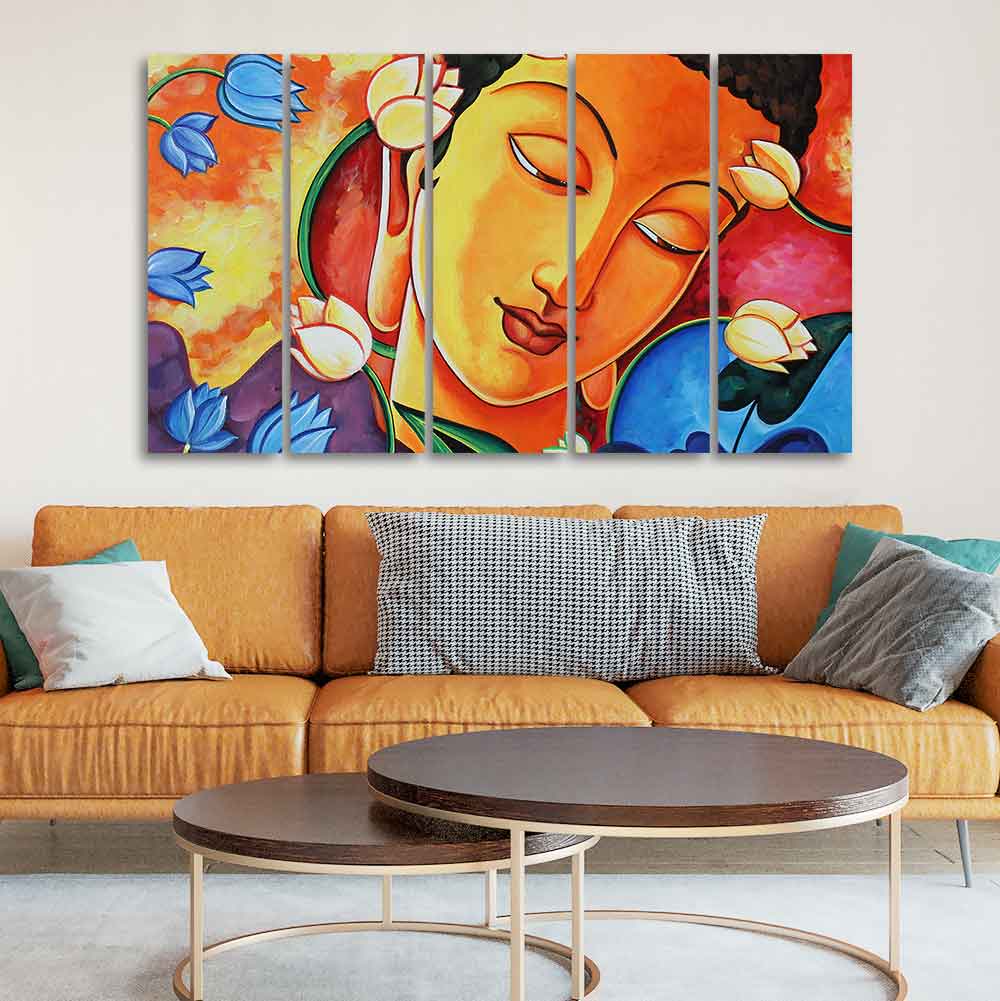 Abstract Wall Painting of Lord Spiritual Buddha Set of Five - Image 2