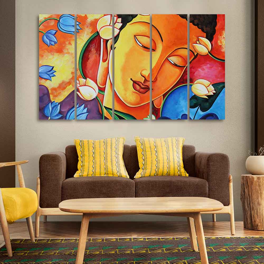 Abstract Wall Painting of Lord Spiritual Buddha Set of Five - Image 3