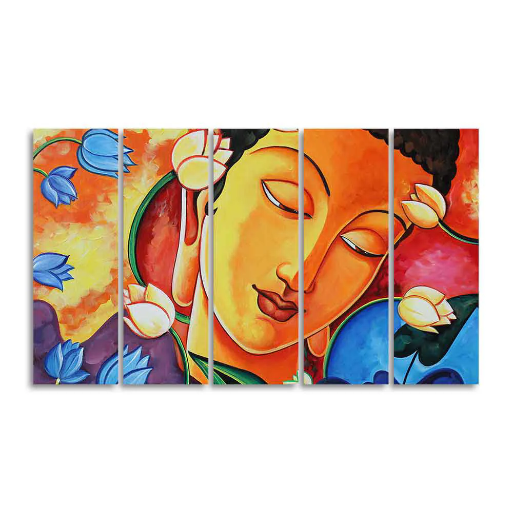 Abstract Wall Painting of Lord Spiritual Buddha Set of Five - Image 4