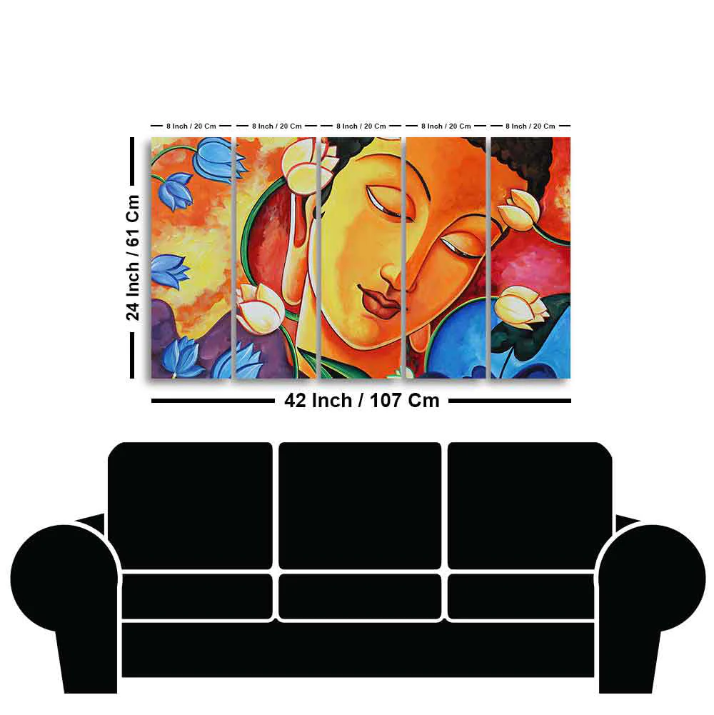 Abstract Wall Painting of Lord Spiritual Buddha Set of Five - Image 6