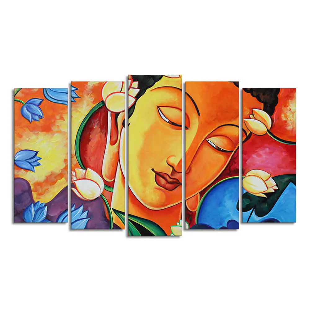 Abstract Wall Painting of Lord Spiritual Buddha Set of Five Pieces - Image 4