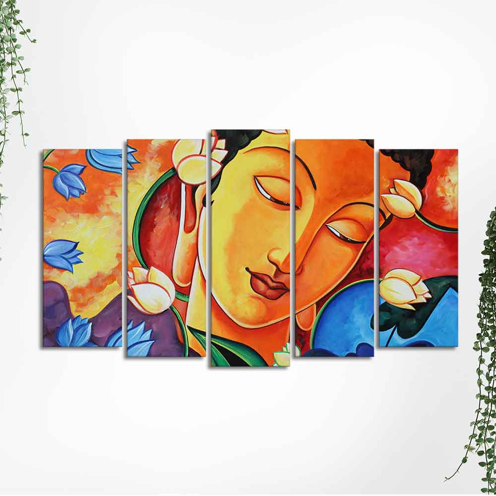 Abstract Wall Painting of Lord Spiritual Buddha Set of Five Pieces - Image 5