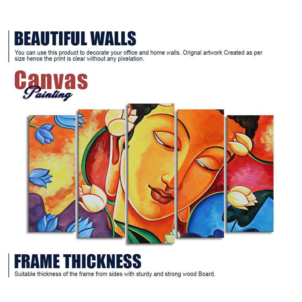 Abstract Wall Painting of Lord Spiritual Buddha Set of Five Pieces - Image 6