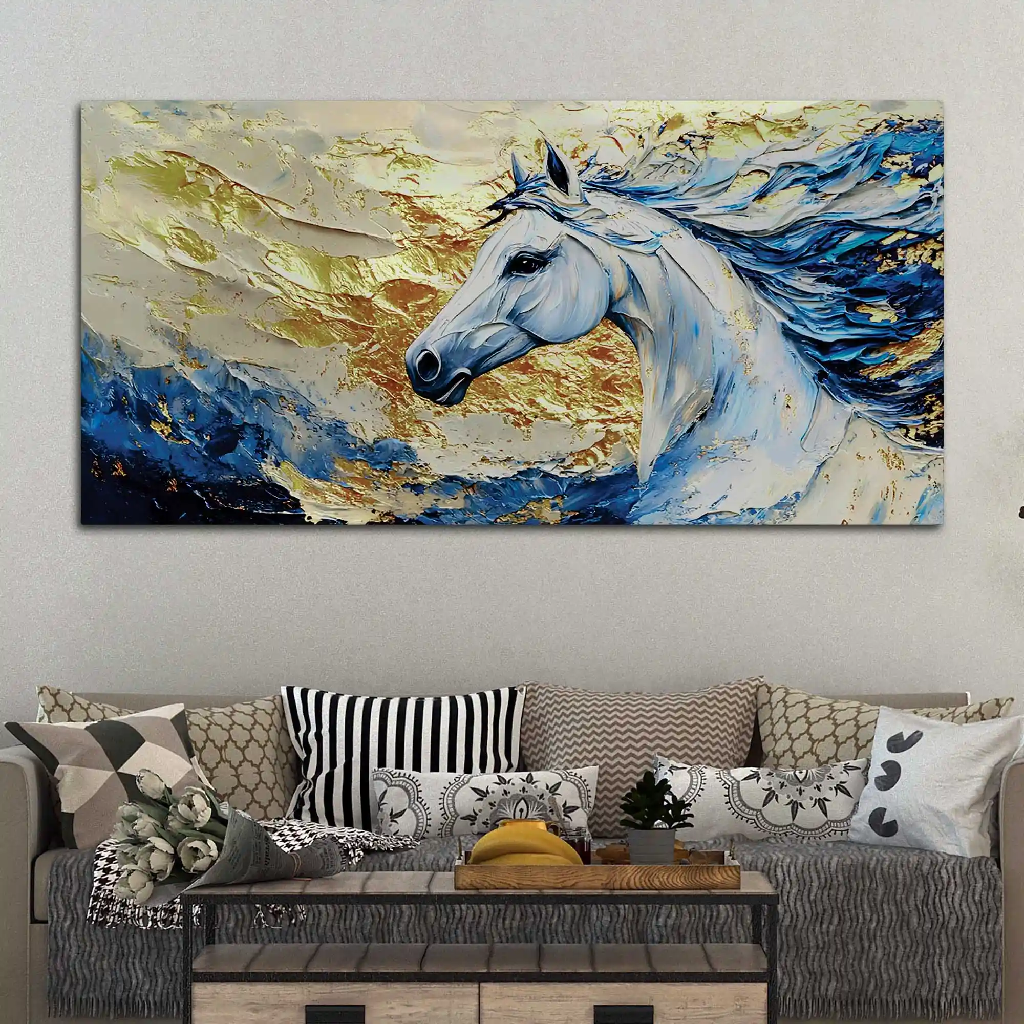 Abstract White Horse Canvas Painting - Image 3