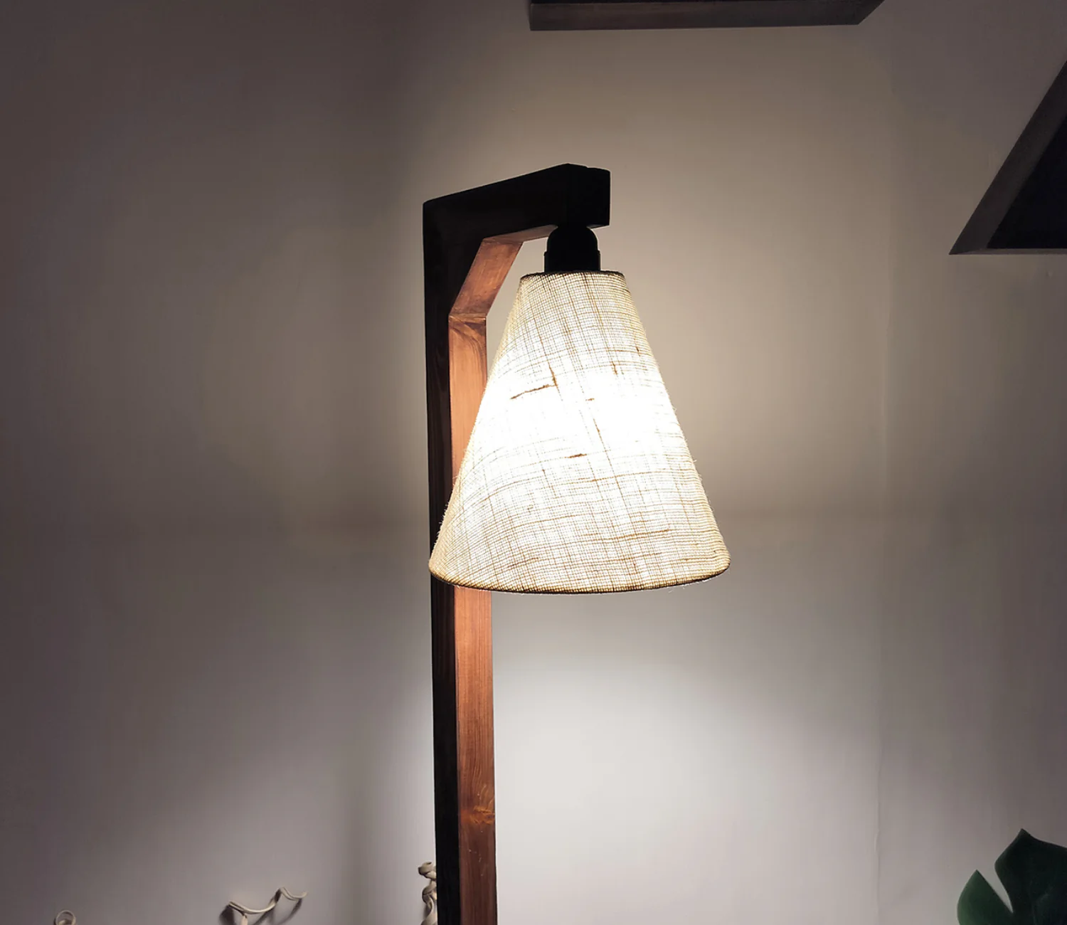 Accent Wooden Floor Lamp with Beige Fabric Lampshade - Image 6