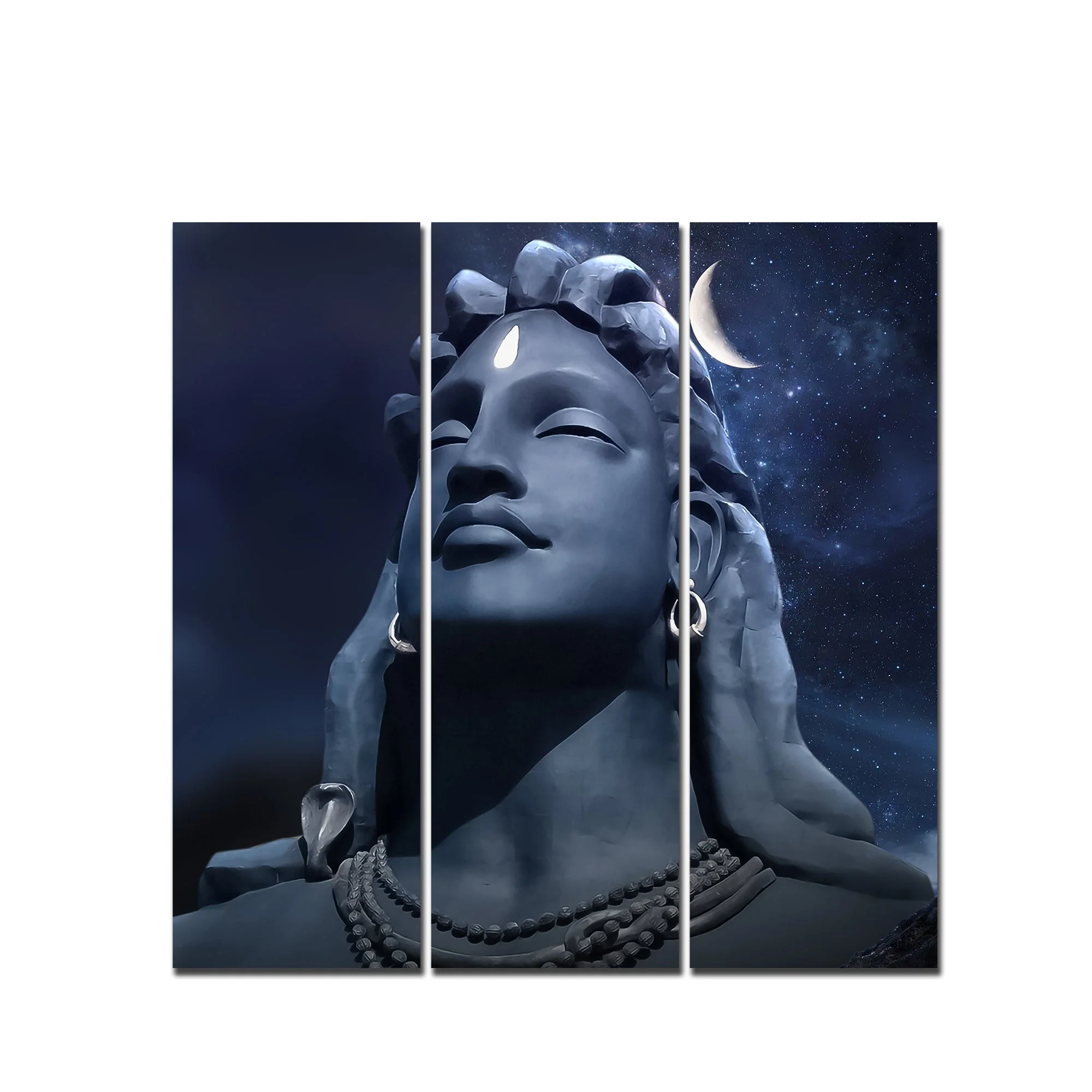 Adiyogi Shiva Statue Canvas Wall Painting of Three Pieces - Image 4