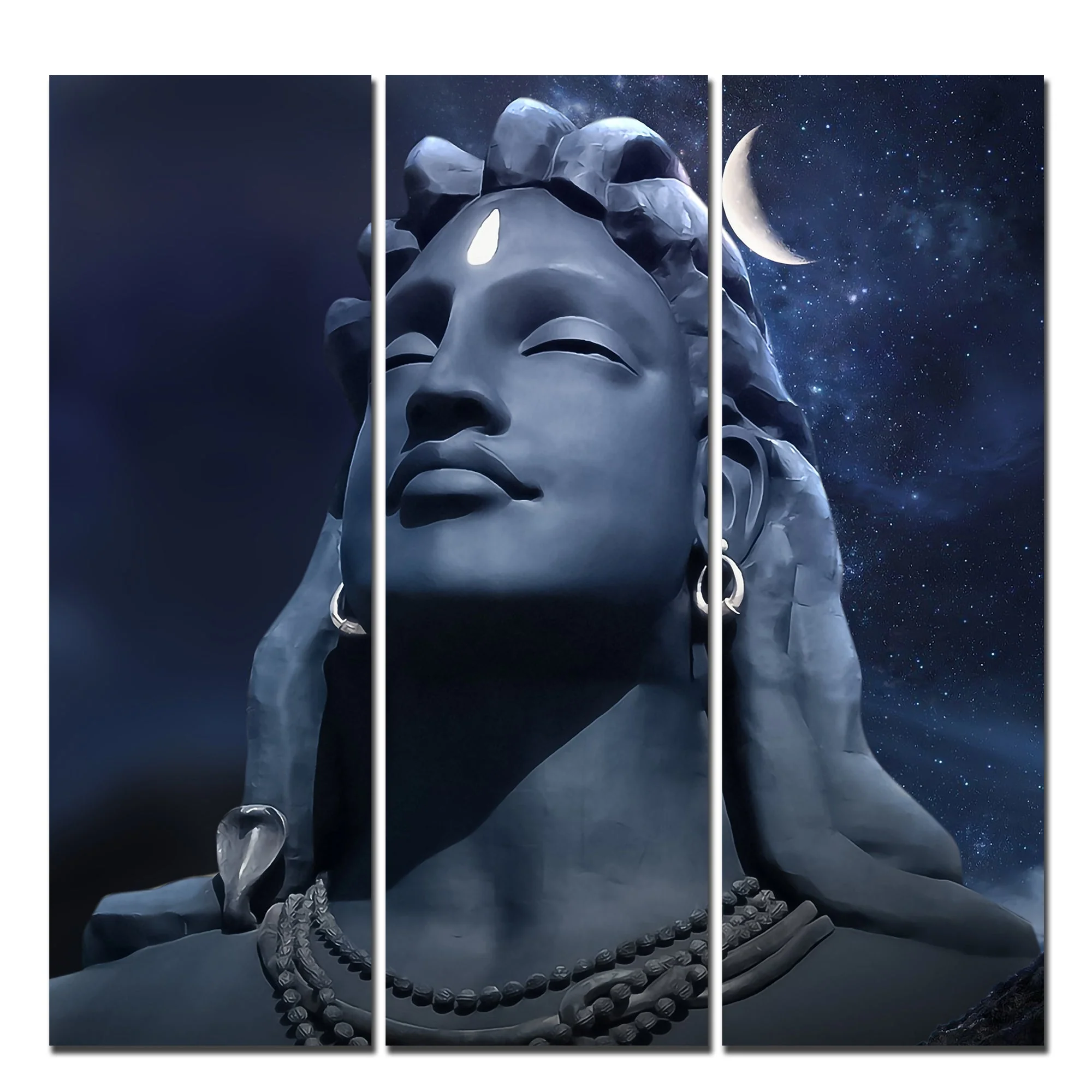 Adiyogi Shiva Statue Canvas Wall Painting of Three Pieces - Image 5