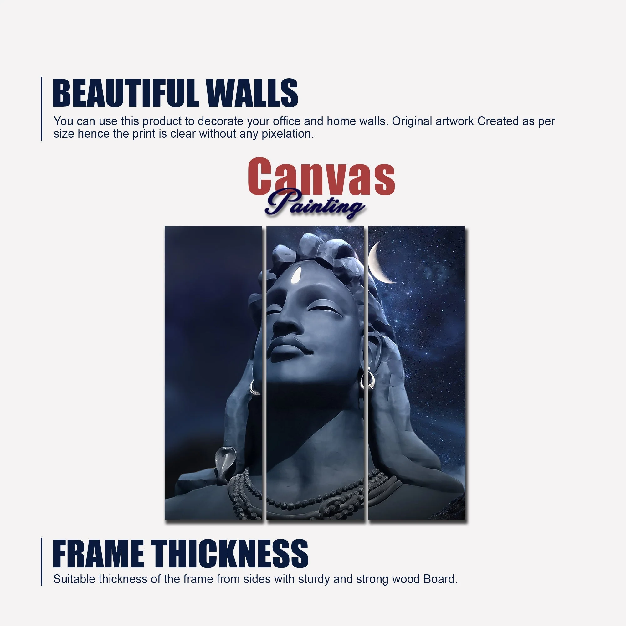 Adiyogi Shiva Statue Canvas Wall Painting of Three Pieces - Image 6