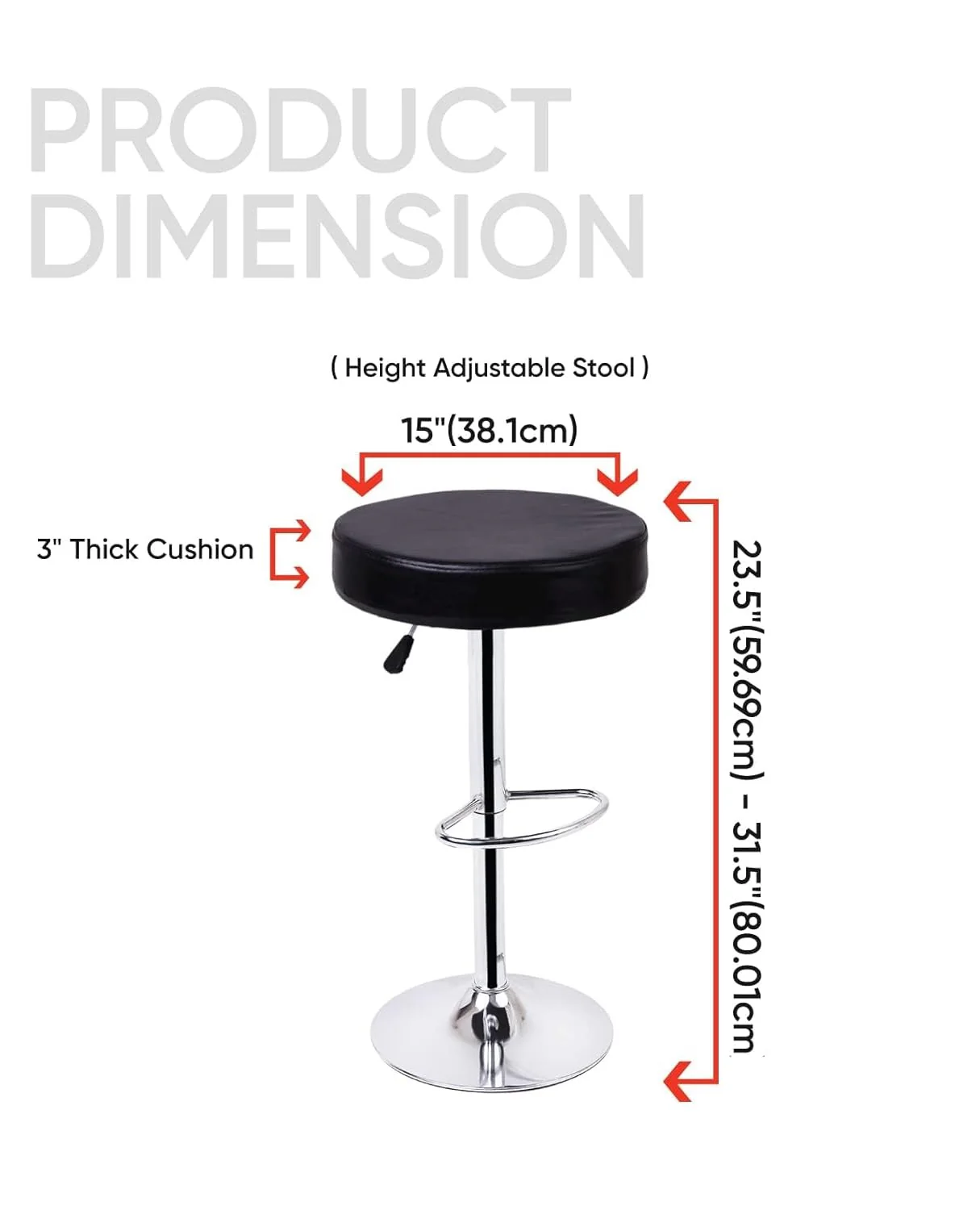 Adjustable Swivel Bar Stool with Black Faux Leather Seat - Image 5