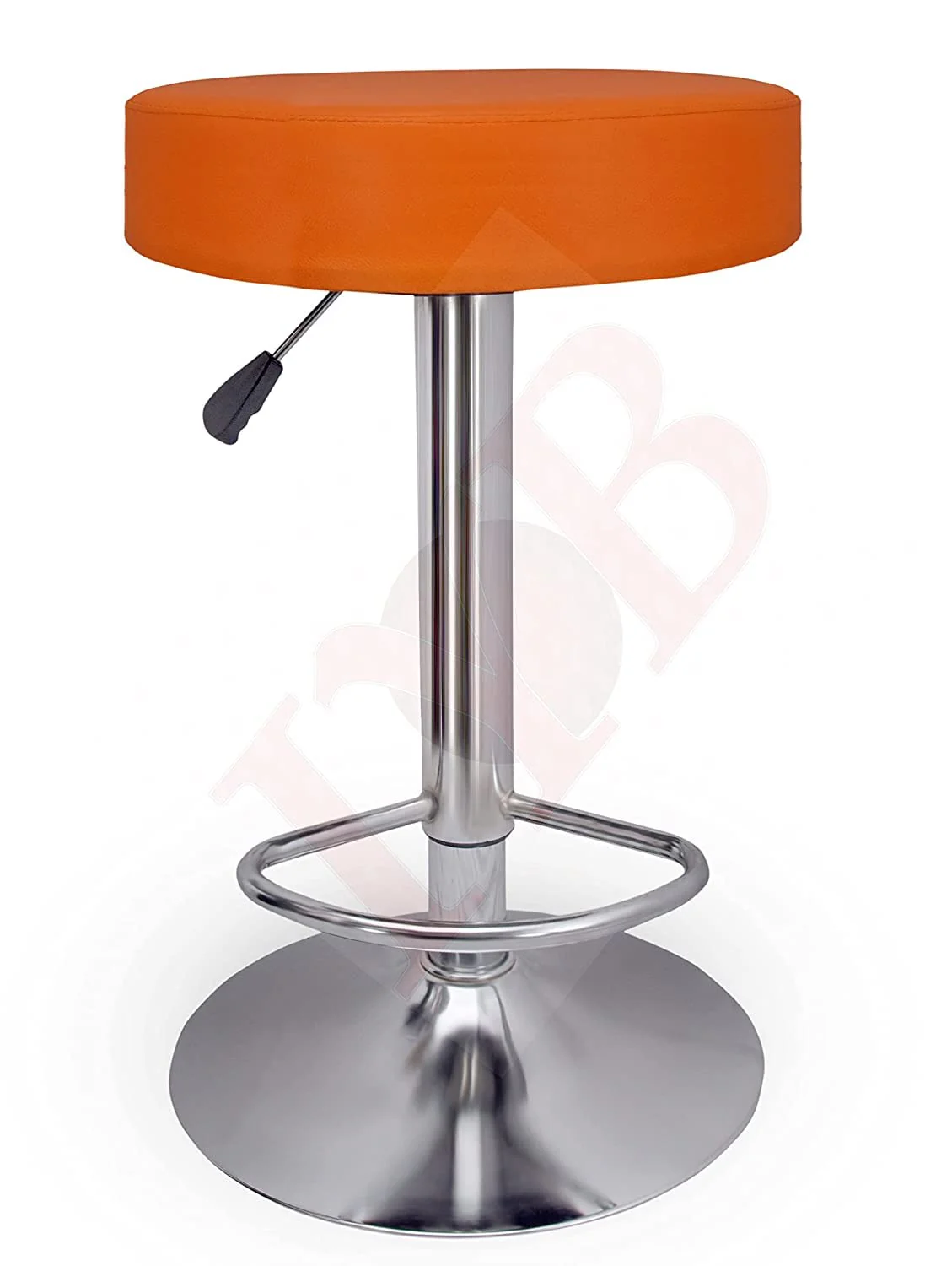 Adjustable Swivel Bar Stool with Orange Faux Leather Seat - Image 2