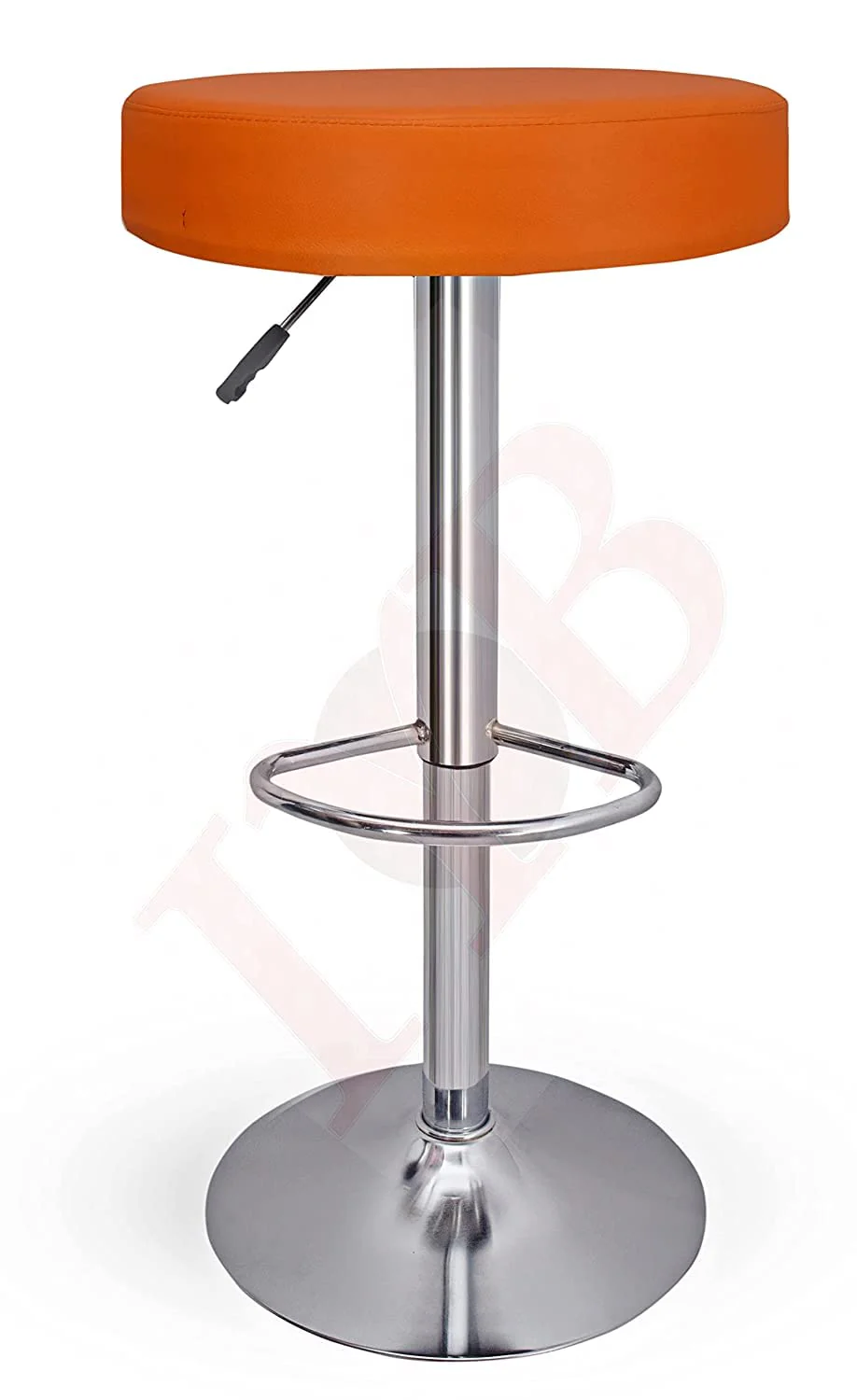 Adjustable Swivel Bar Stool with Orange Faux Leather Seat - Image 3