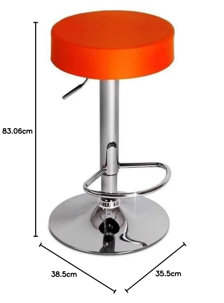 Adjustable Swivel Bar Stool with Orange Faux Leather Seat - Image 4