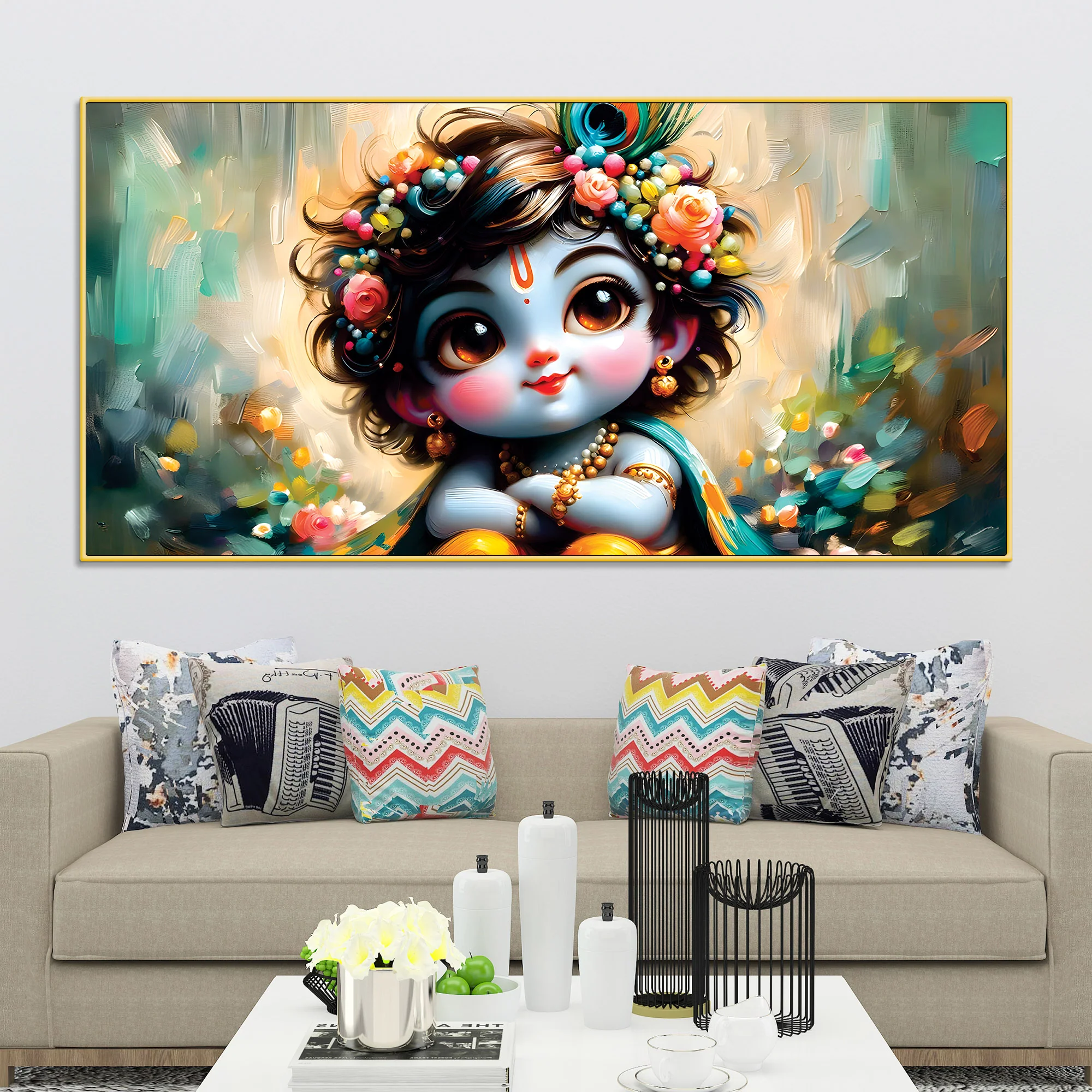 Adorable Baby Krishna Wall Painting on Canvas for Home Decoration