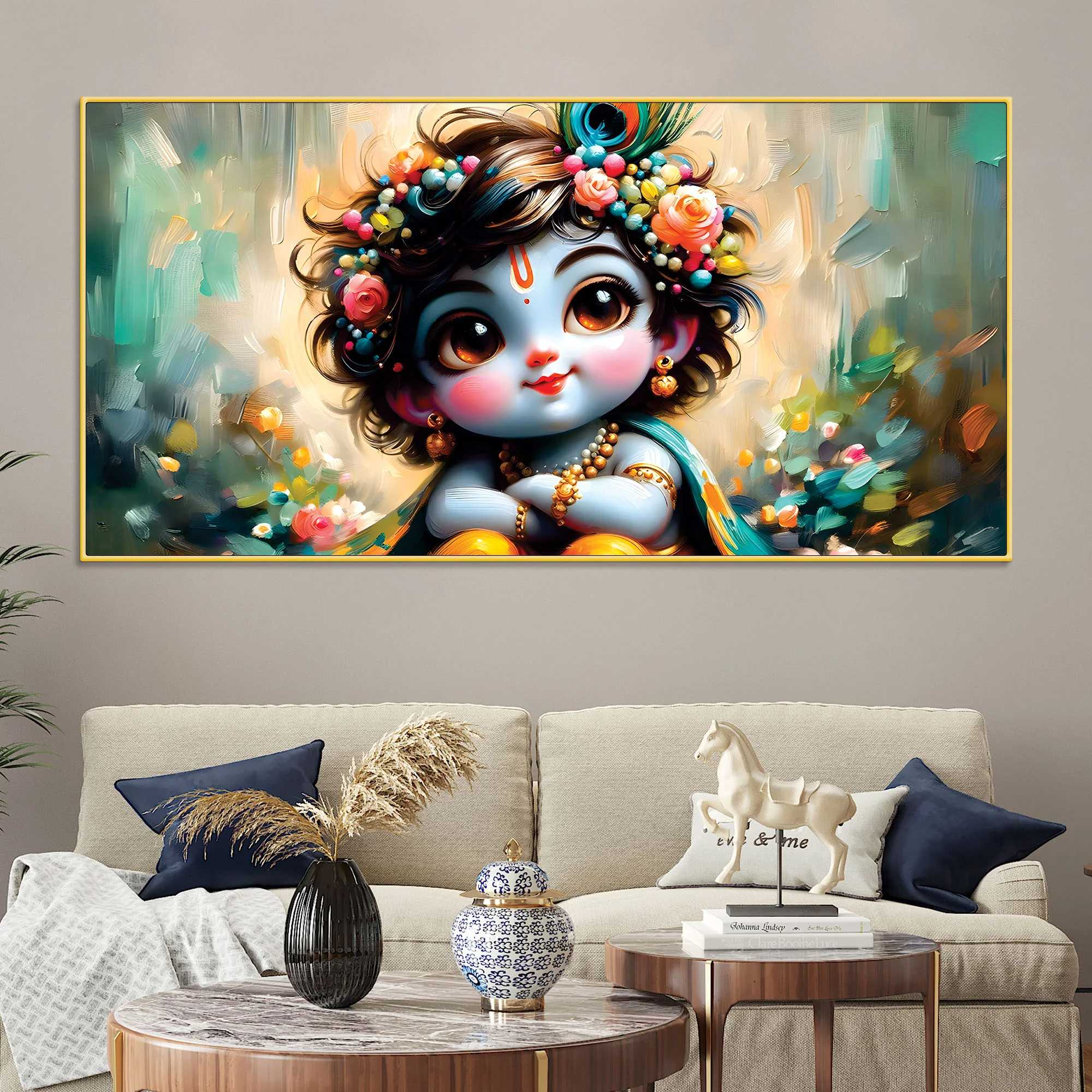 Adorable Baby Krishna Wall Painting on Canvas for Home Decoration - Image 2