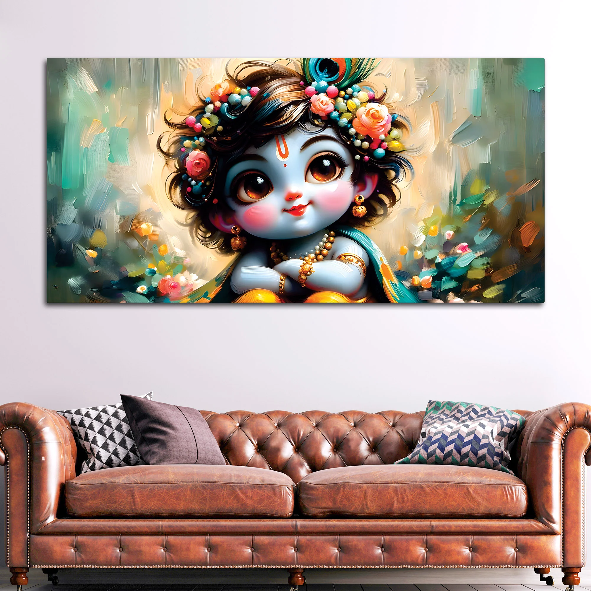 Adorable Baby Krishna Wall Painting on Canvas for Home Decoration - Image 3
