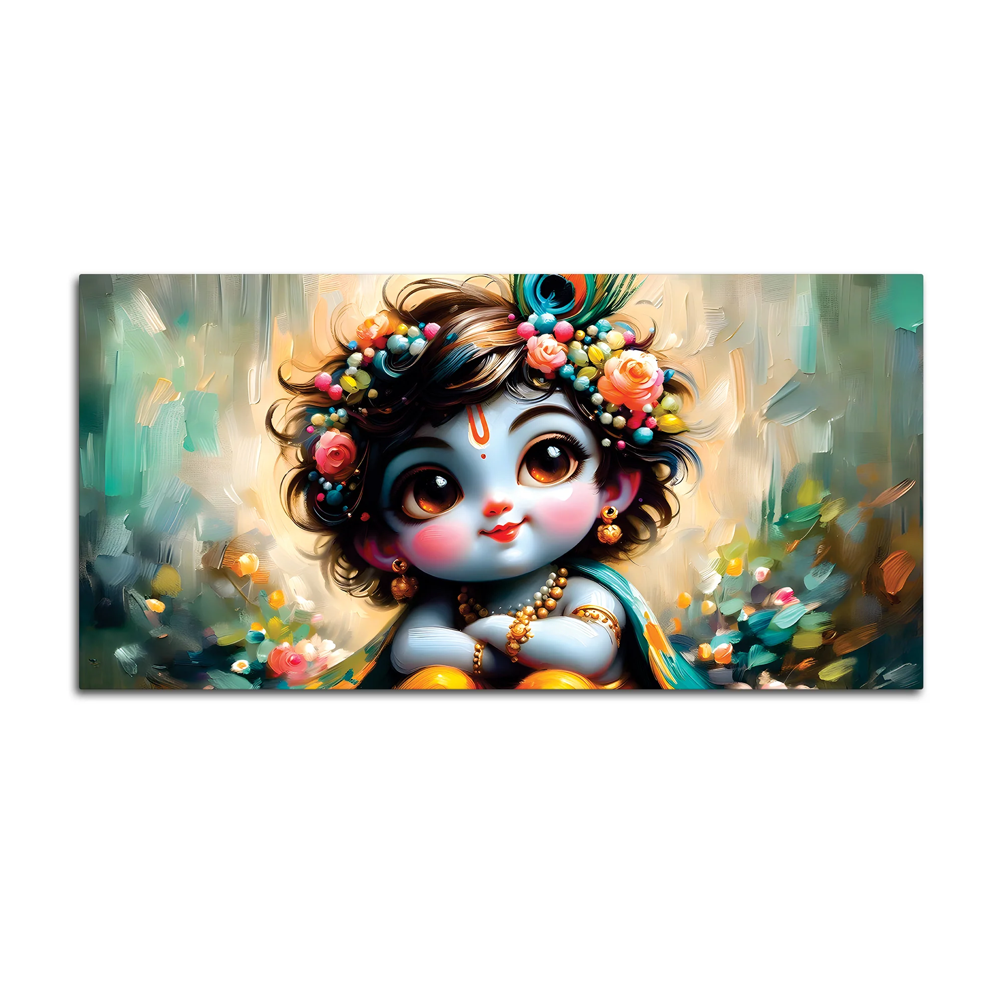 Adorable Baby Krishna Wall Painting on Canvas for Home Decoration - Image 4