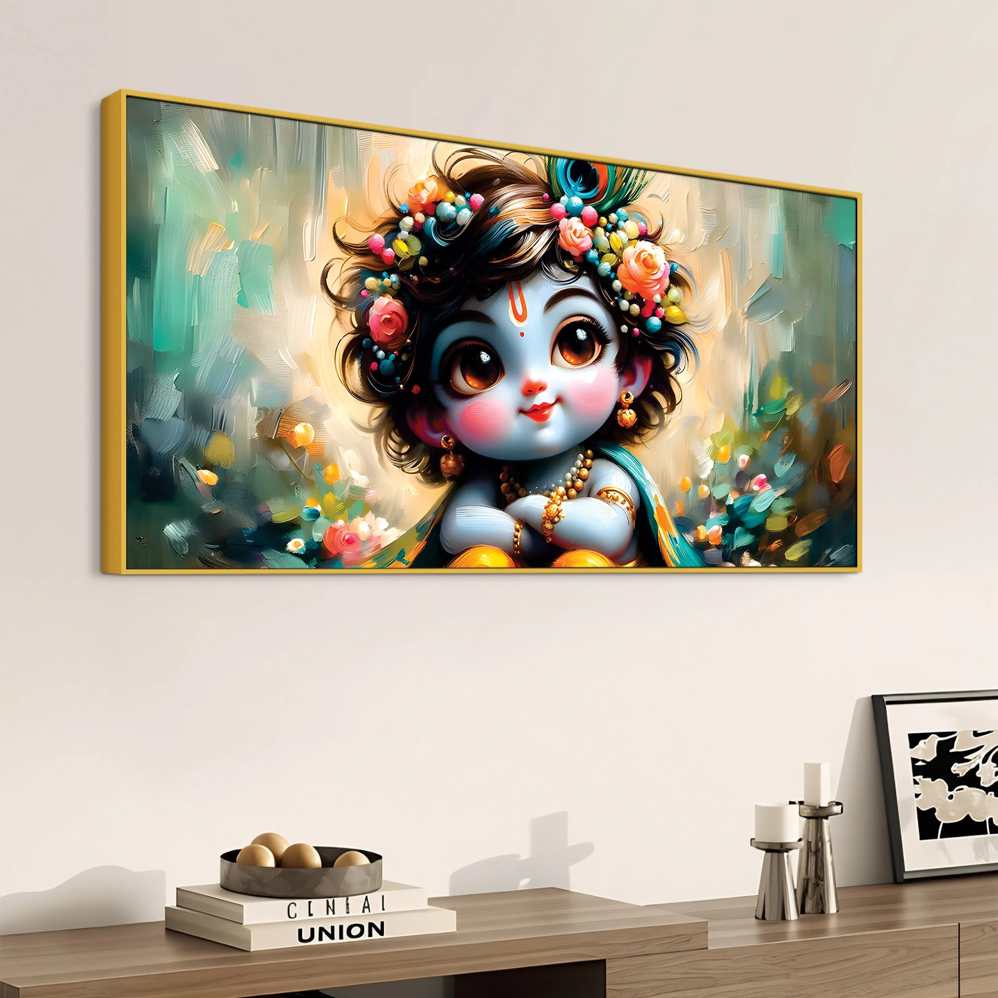 Adorable Baby Krishna Wall Painting on Canvas for Home Decoration - Image 5