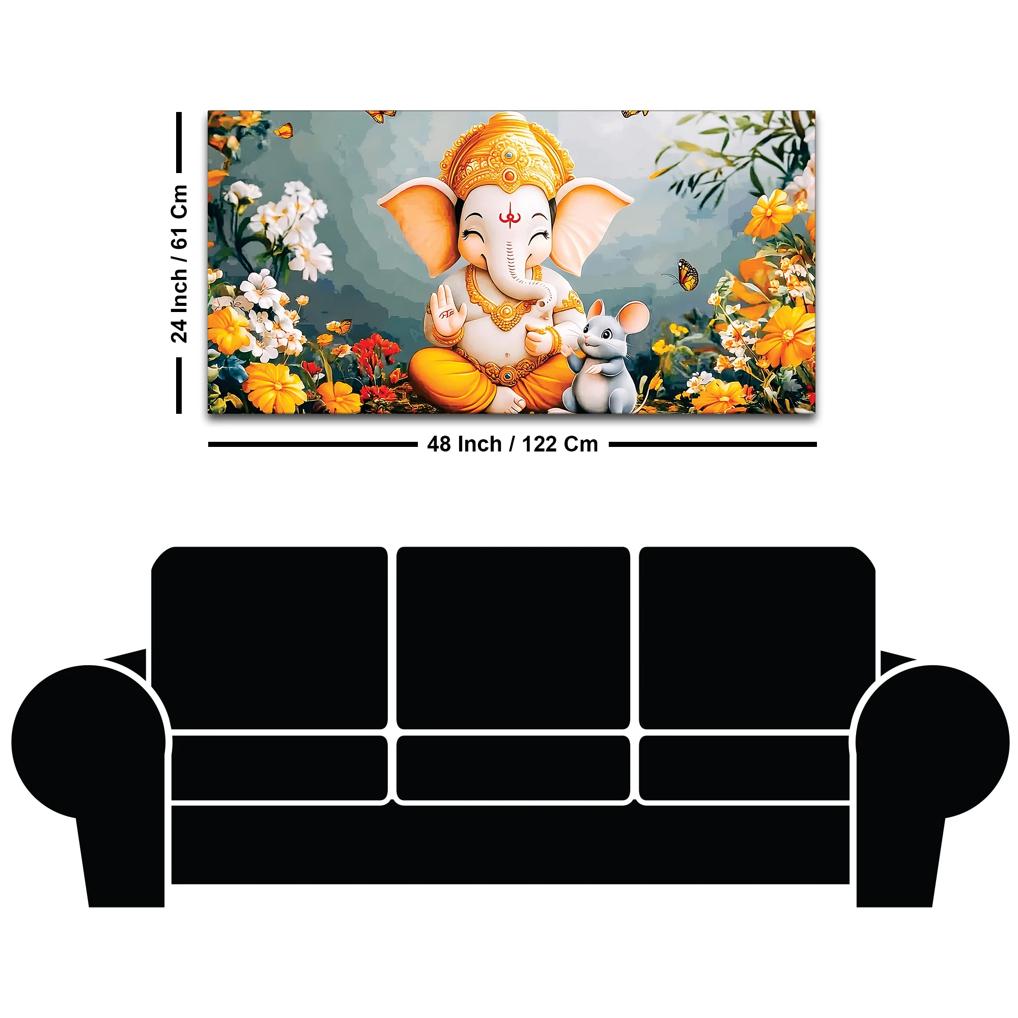 Adorable Bal Ganesha Sitted with Mooshak Giving Blessings Canvas Wall Painting for Home & Office – Spiritual Wall Art for Home Decor - Image 8