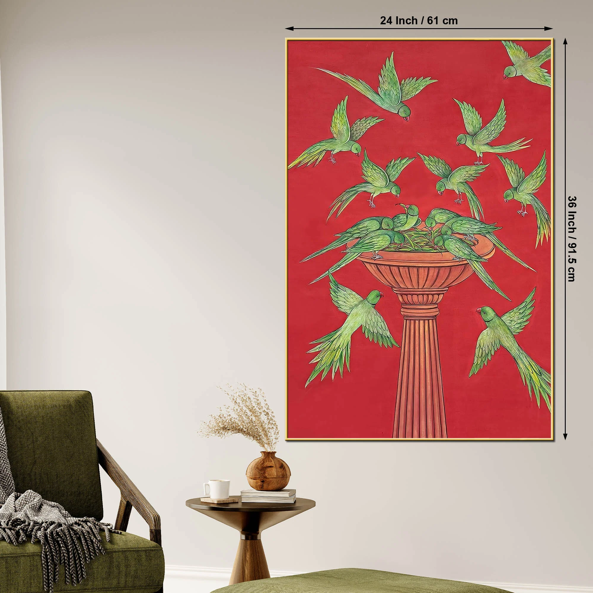 Adorable Parrots Eating Green Chillies Together Nature Inspired Canvas Wall Painting - Image 5