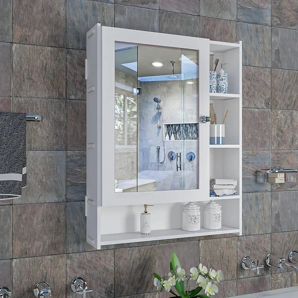 Aesthetic Design Spacious Wooden Bathroom Mirror Cabinet with 6 Shelves with White Finish - Image 2