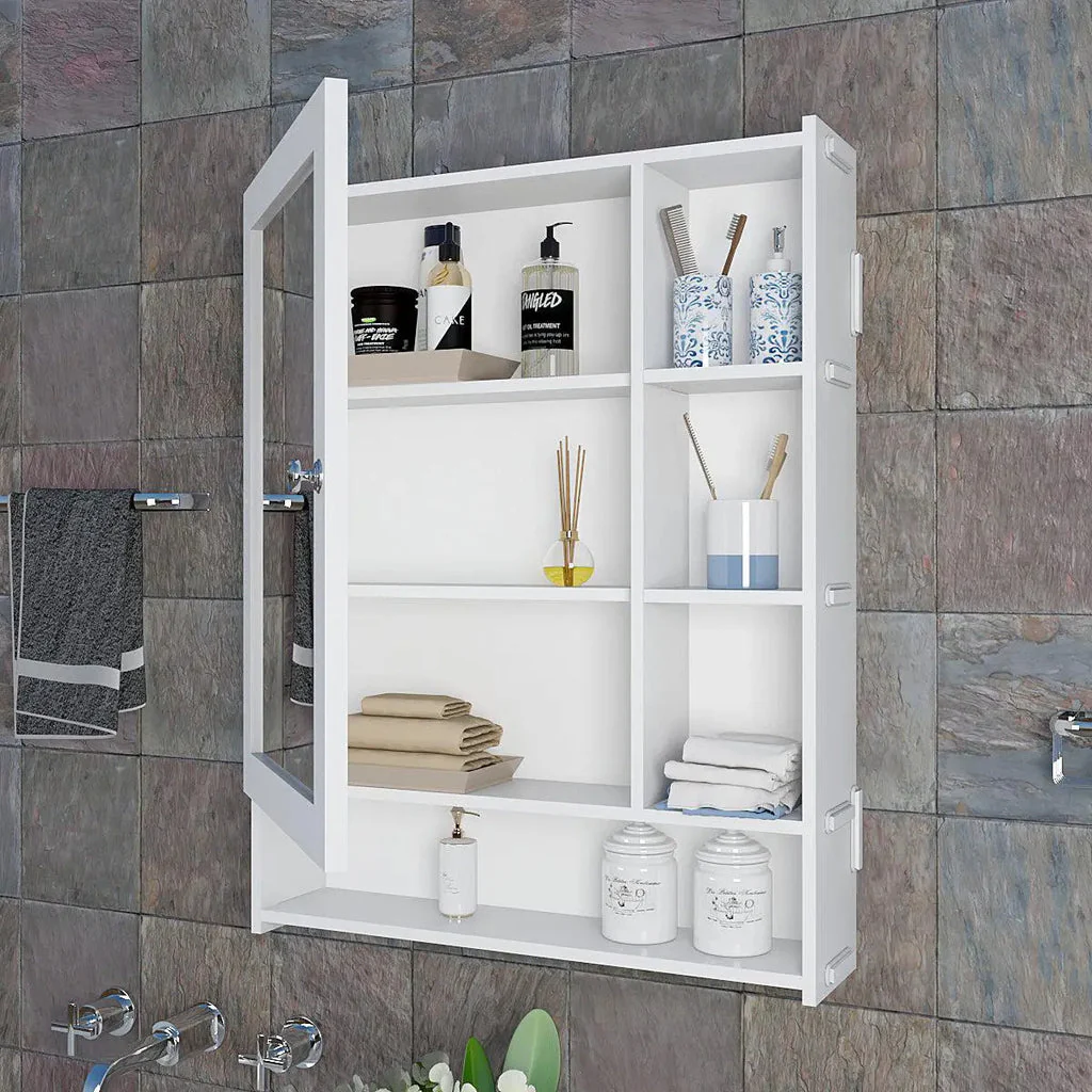 Aesthetic Design Spacious Wooden Bathroom Mirror Cabinet with 6 Shelves with White Finish - Image 3