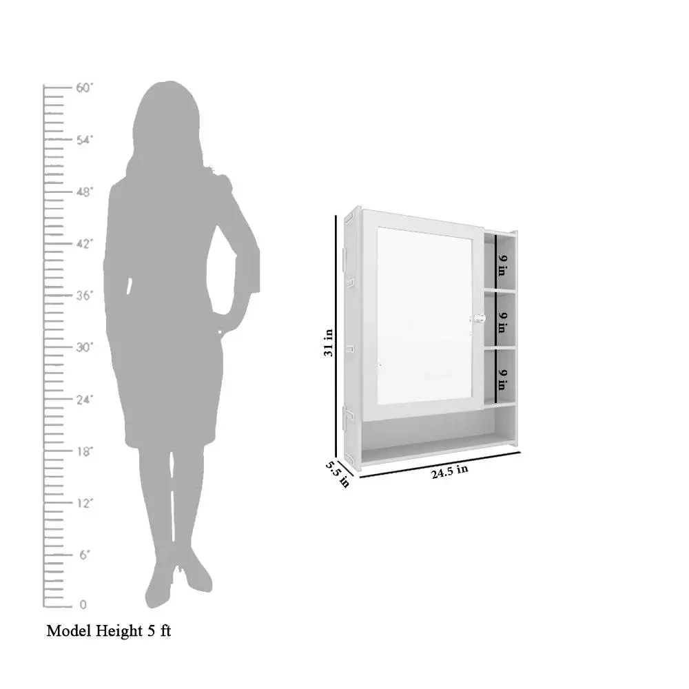Aesthetic Design Spacious Wooden Bathroom Mirror Cabinet with 6 Shelves with White Finish - Image 6