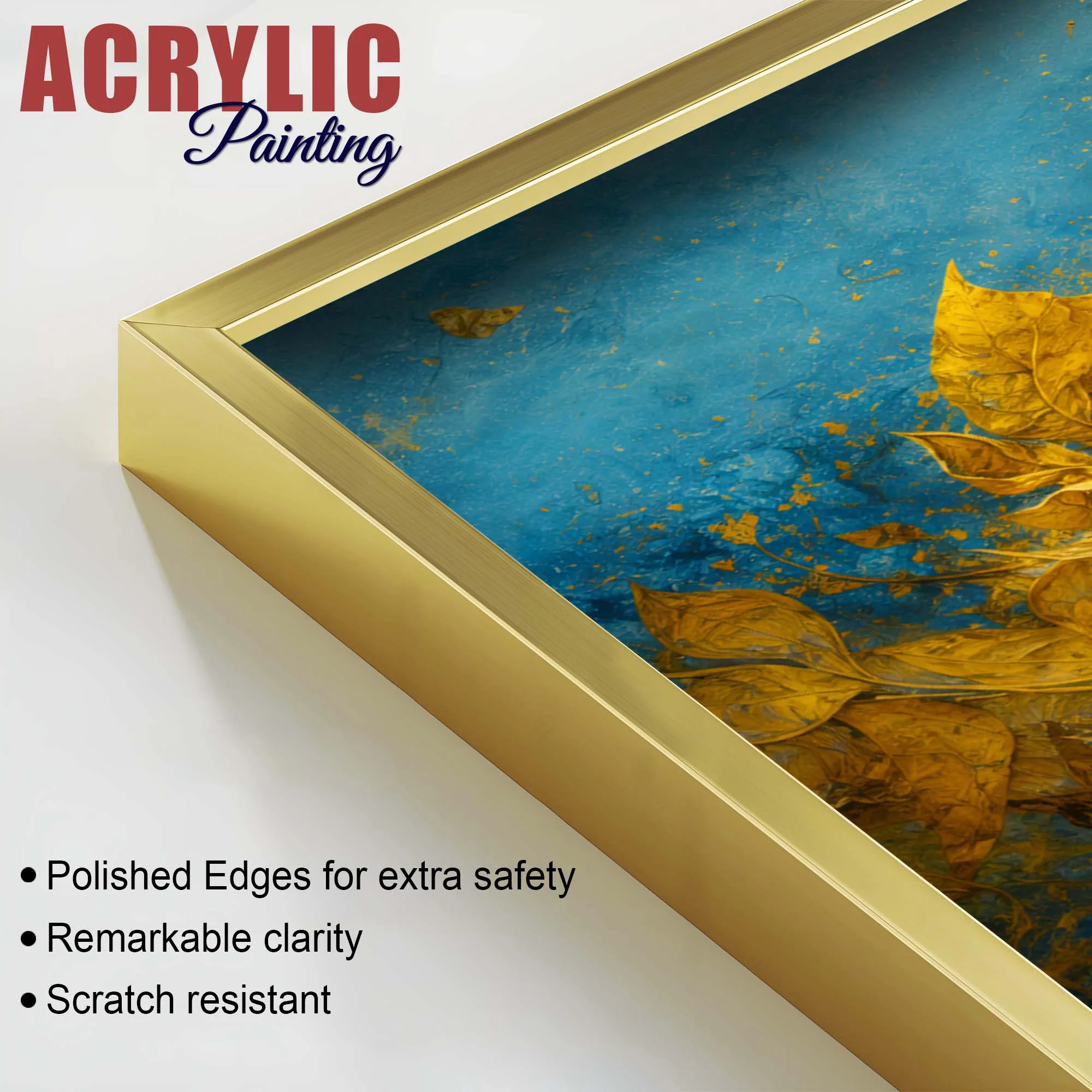 Aesthetic Golden Leaf Premium Abstract Acrylic Floating Wall Painting Set of 2 - Image 5