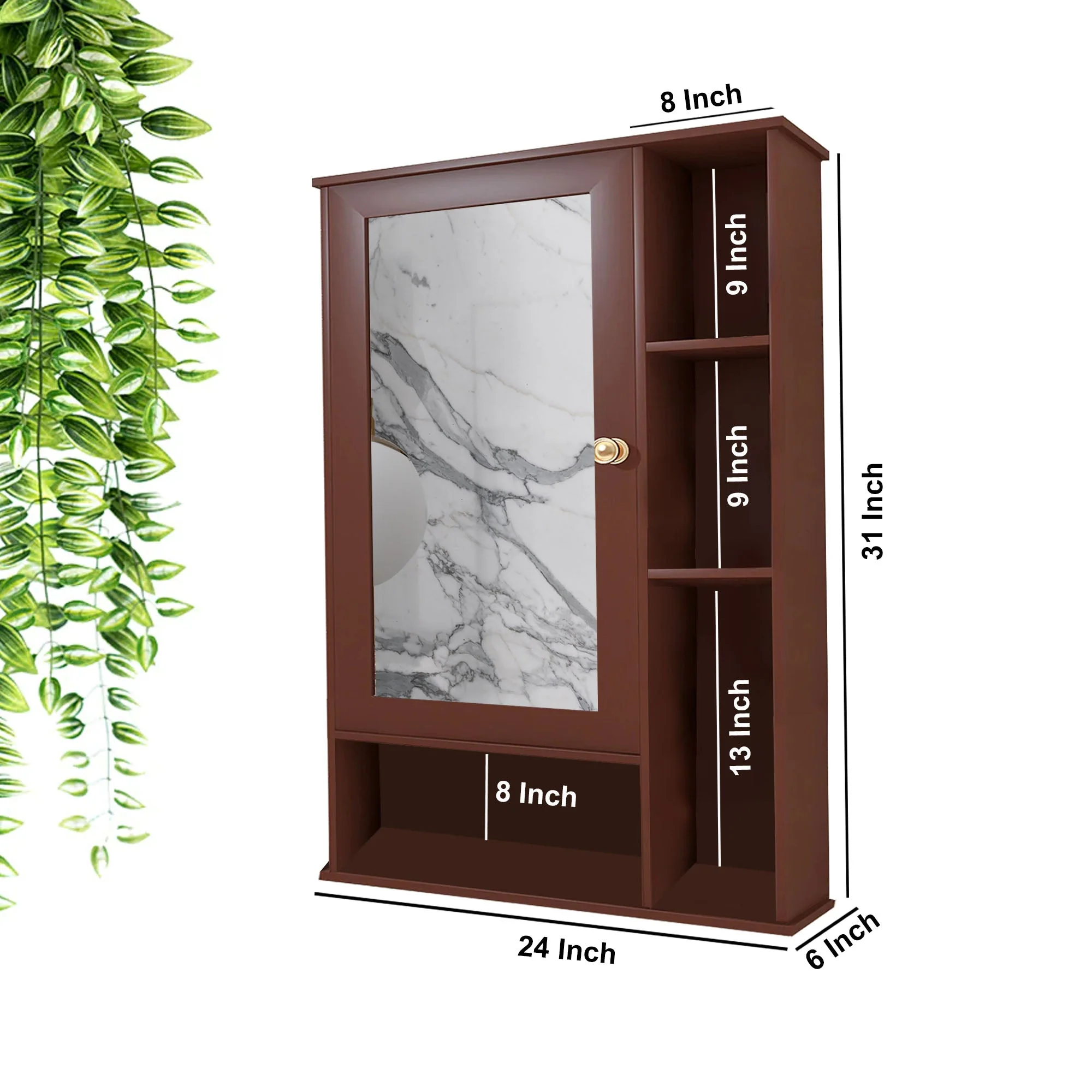 Aesthetic Wooden Bathroom Cabinet Mirror with 6 Spacious Shelves Finish Solid Brown - Image 4