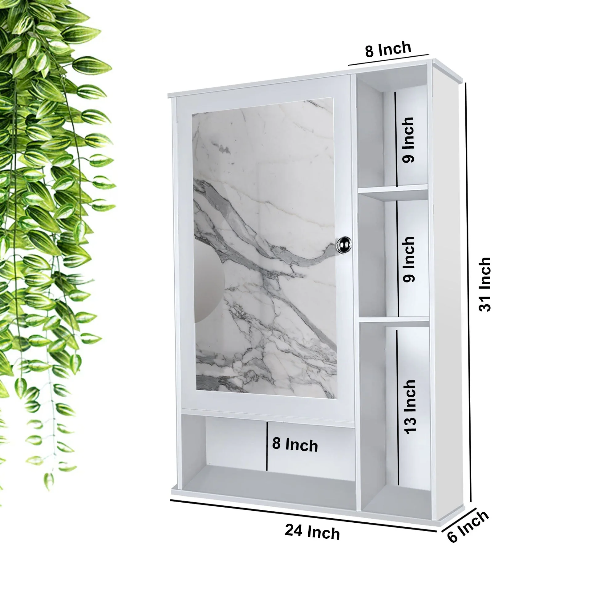 Aesthetic Wooden Bathroom Cabinet Mirror with 6 Spacious Shelves with White Finish - Image 4