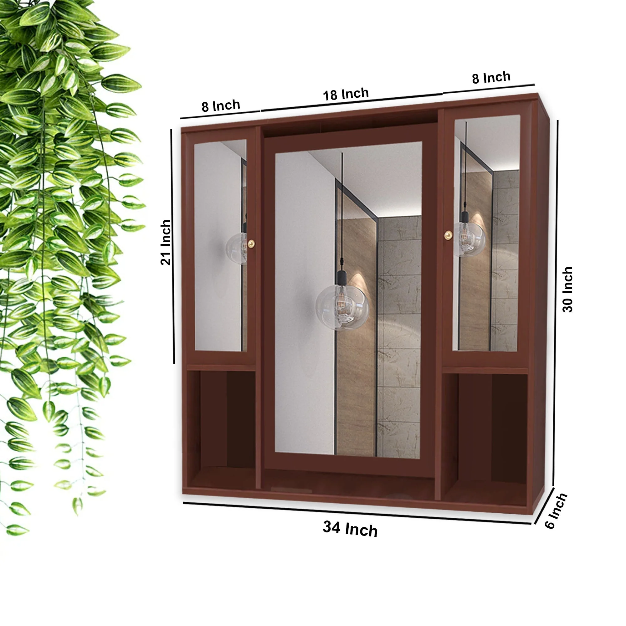 Aesthetic Wooden Bathroom Cabinet Mirror with 7 Spacious Shelves Finish Solid Brown - Image 4