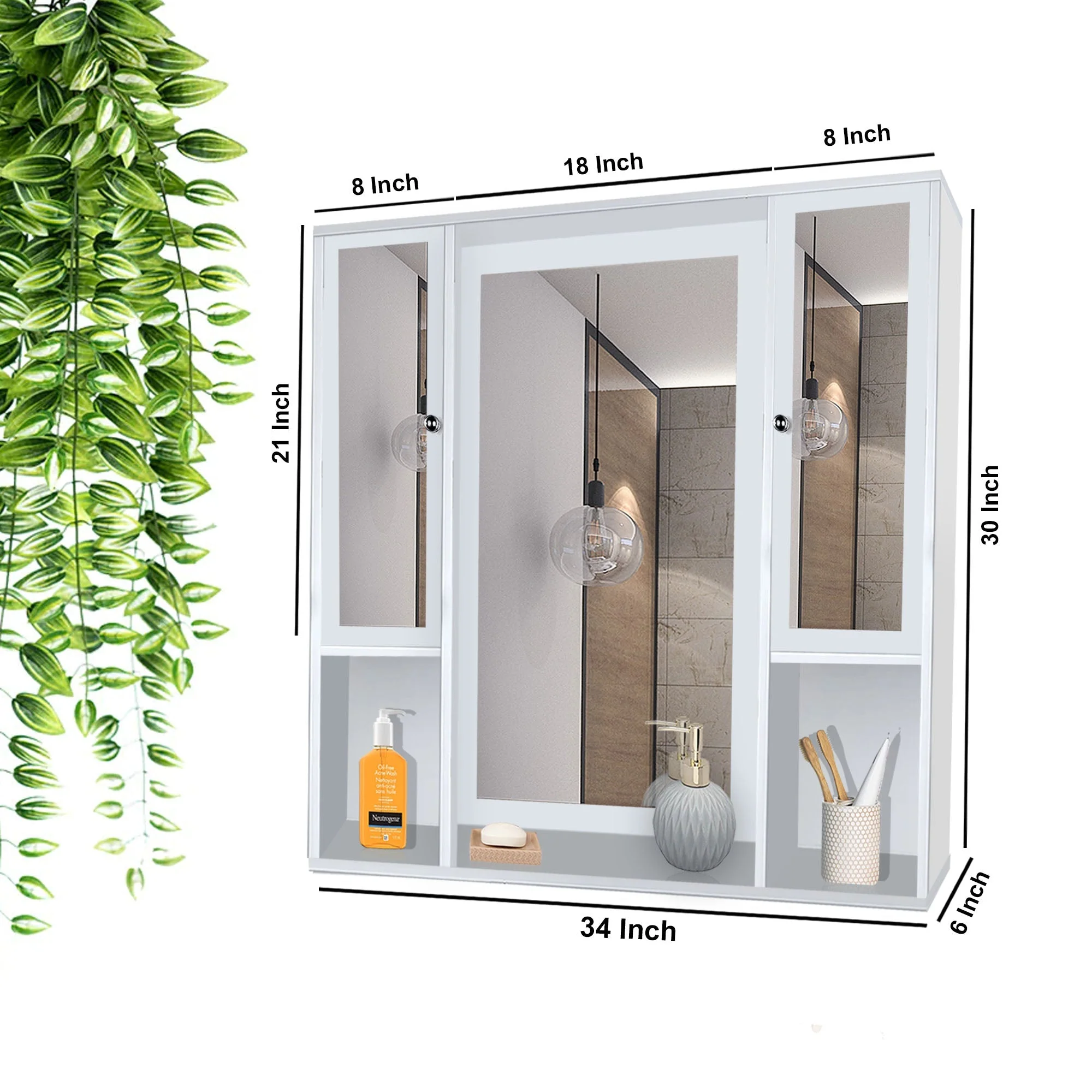 Aesthetic Wooden Bathroom Cabinet Mirror with 7 Spacious Shelves with White Finish - Image 4